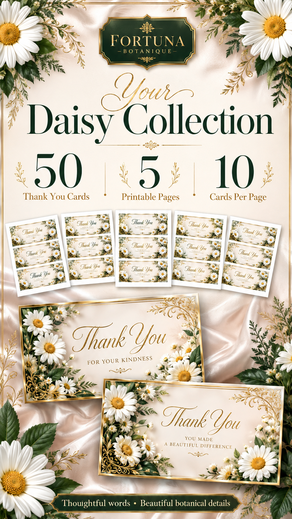 Luxury Daisys Printable Thank You Cards | 50 Small Business Cards
