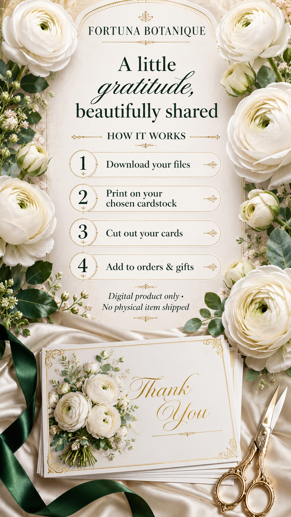 Luxury Ranunculus Printable Thank You Cards | 50 Small Business Cards