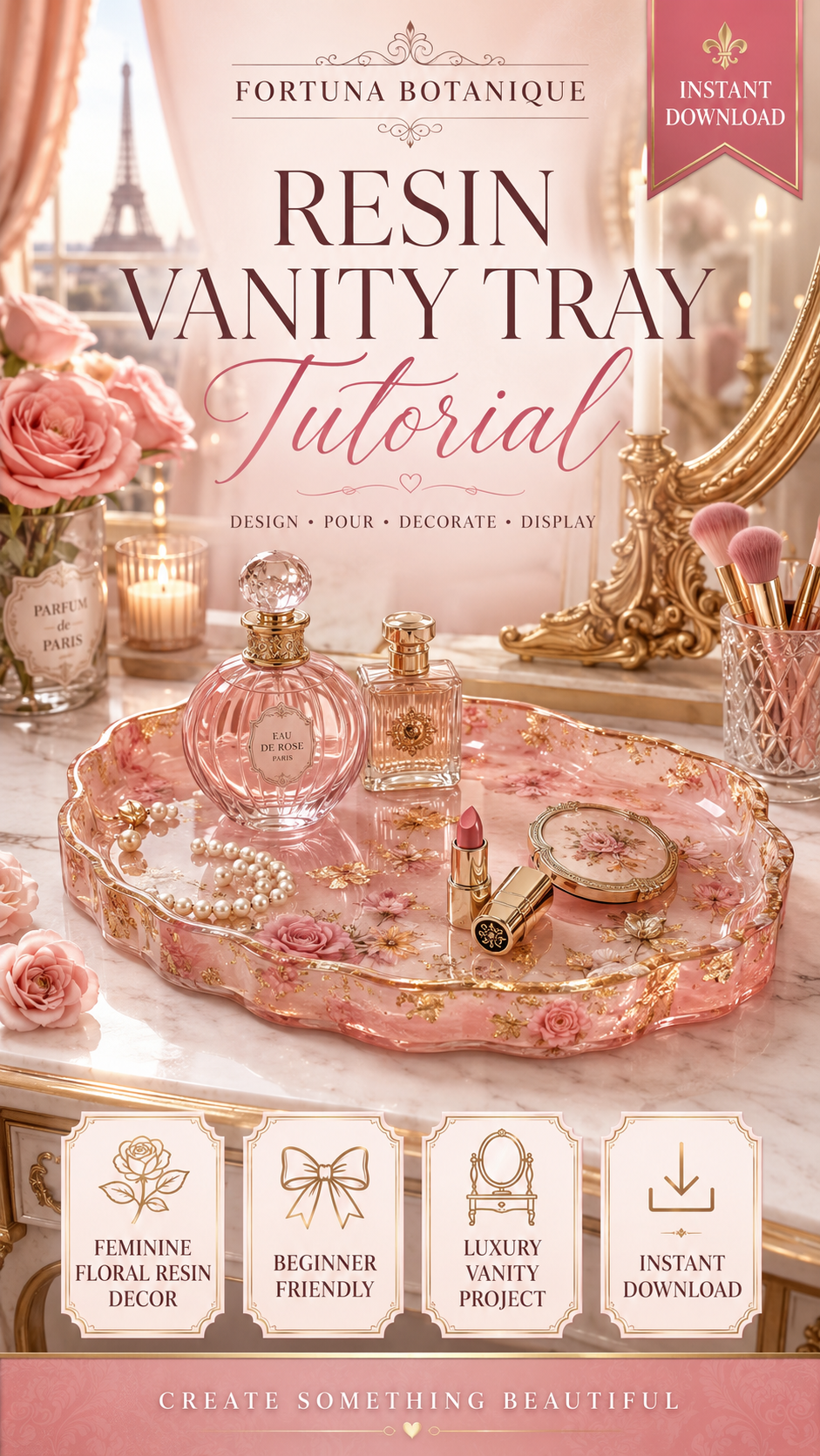 Resin Vanity Tray Tutorial for Beginners | Floral Resin Décor Guide