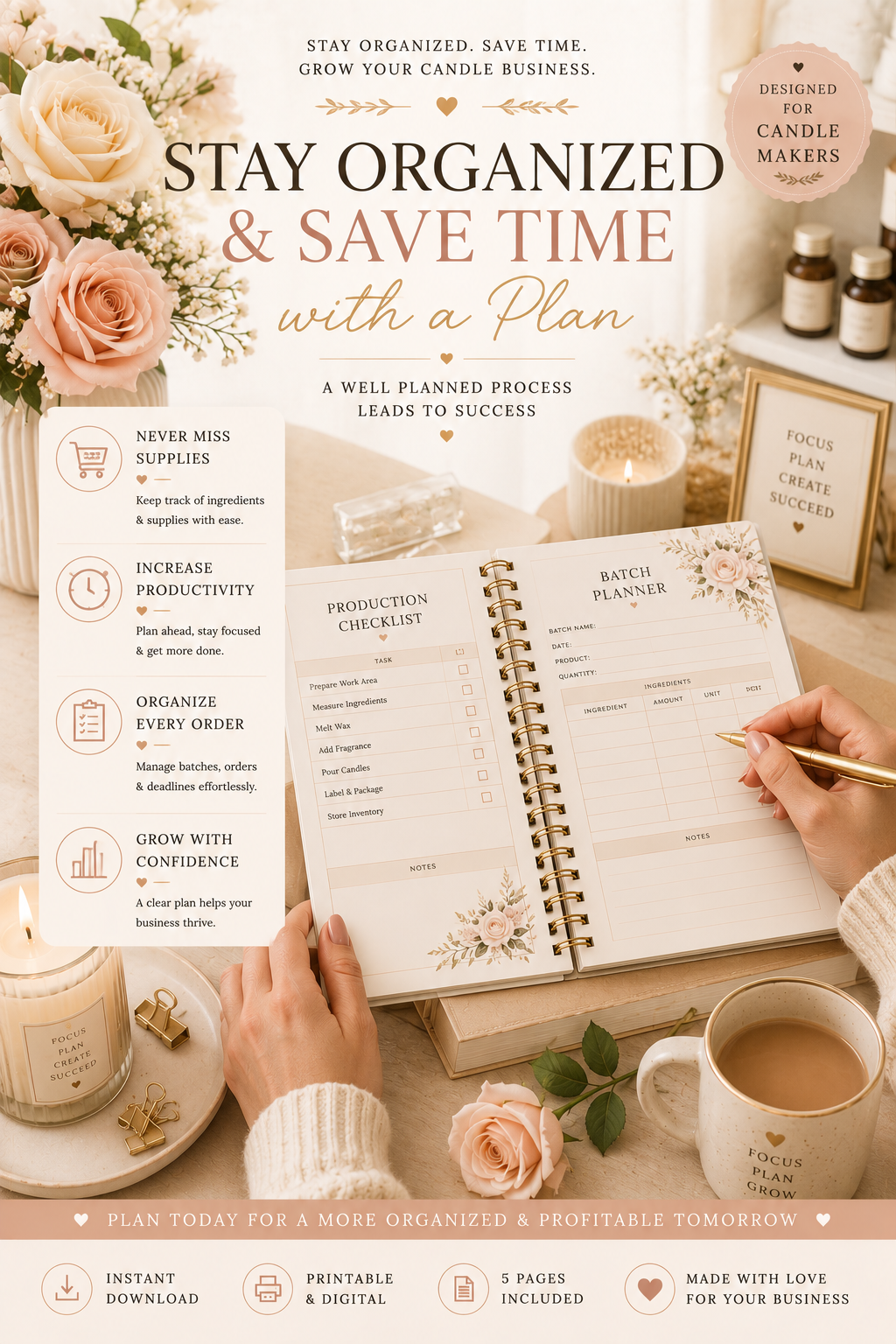 Luxury Candle Production Planner | Production Schedule & Batch Planning Workbook | Instant PDF Download