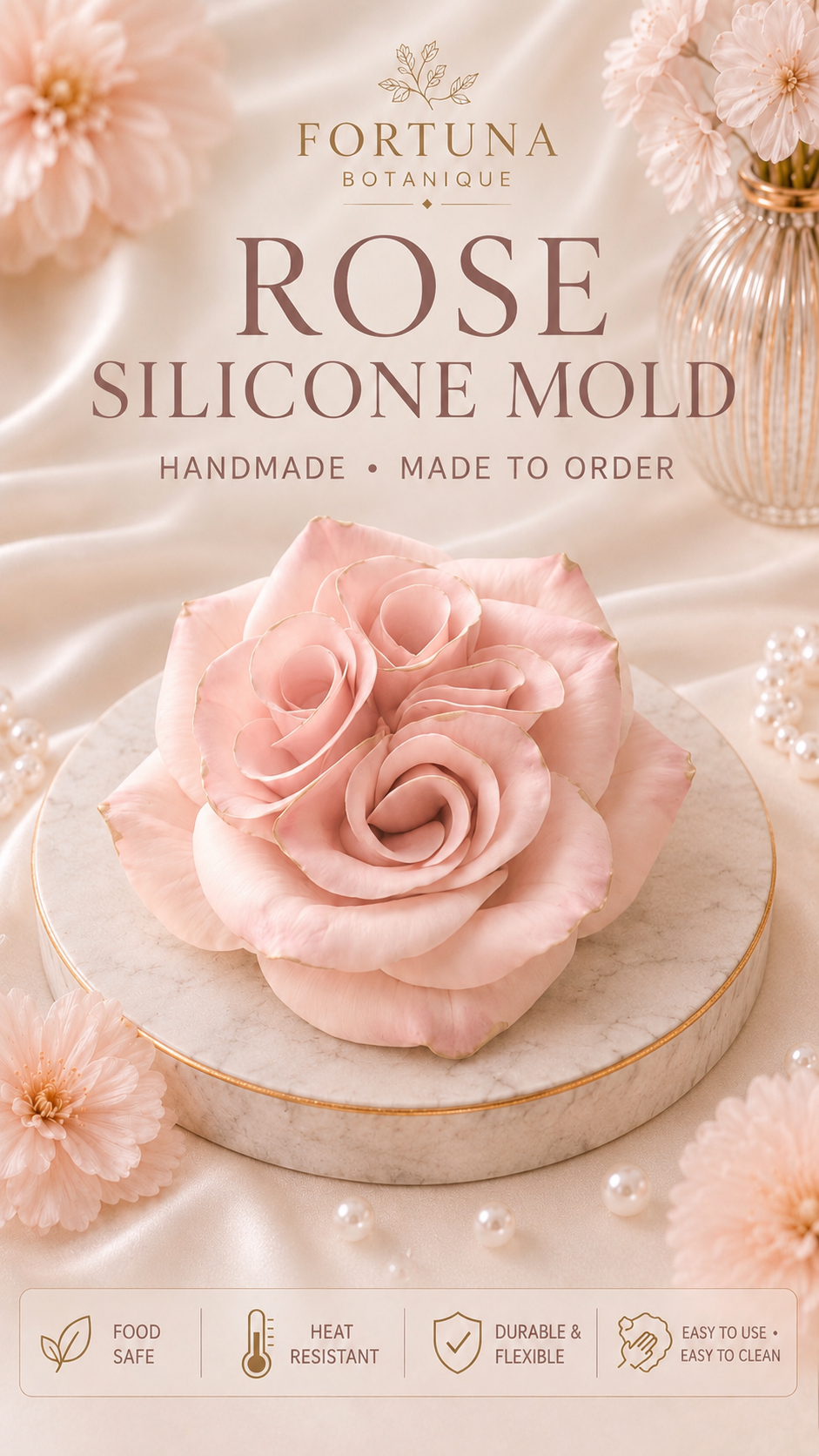 Rose Silicone Flower Mold for Soap, Candles, Resin, Chocolate & Zefir