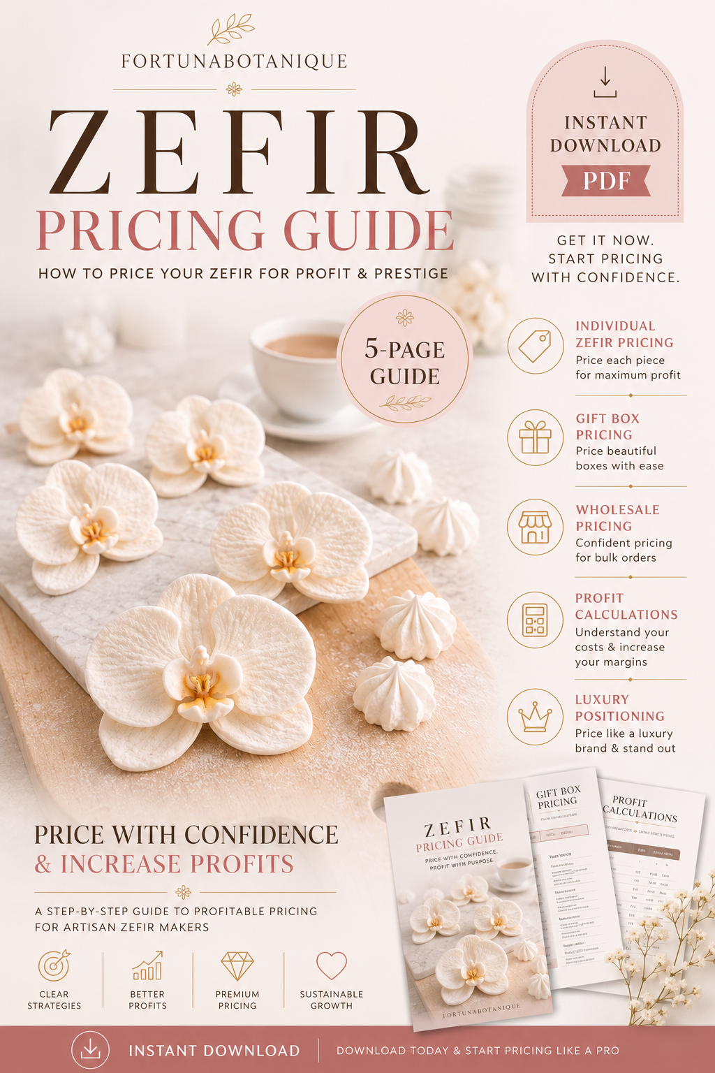 Luxury Zefir Pricing Guide | PDF Pricing Workbook for Zefir Flowers & Dessert Artists | Retail, Wholesale & Profit Calculator
