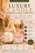 Luxury Candle Warning Label Templates | Editable Printable Safety Labels for Handmade Candle Businesses