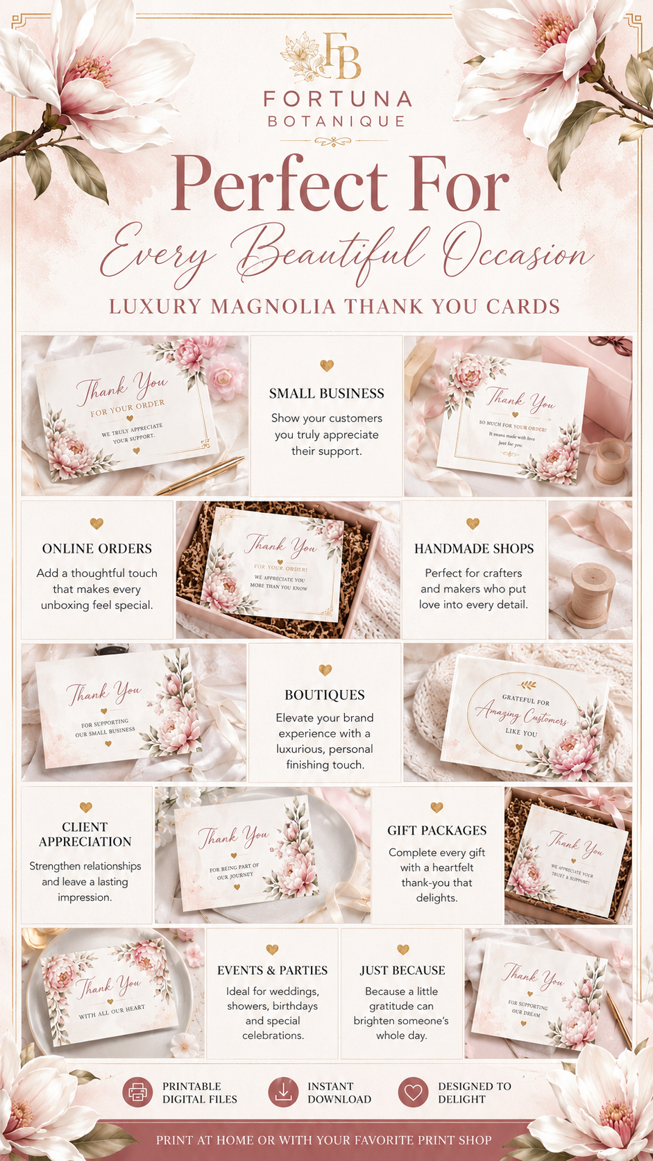 Luxury Magnolia Printable Thank You Cards | 50 Small Business Cards