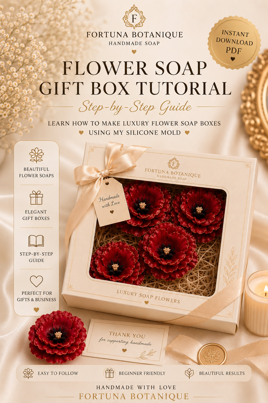 Luxury Flower Soap Gift Box Tutorial | DIY Gift Box Packaging Guide | Instant PDF Download