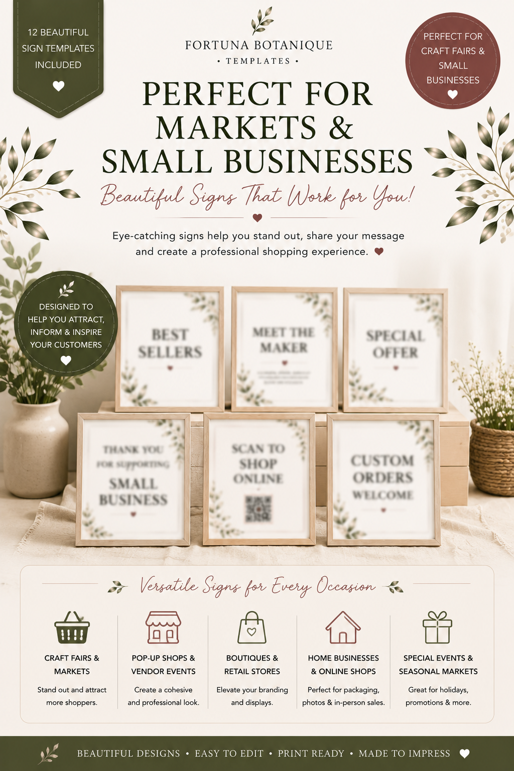Luxury Business Display Sign Templates | Editable Canva Signs for Markets, Pop-Ups & Retail Displays (Instant PDF Download)