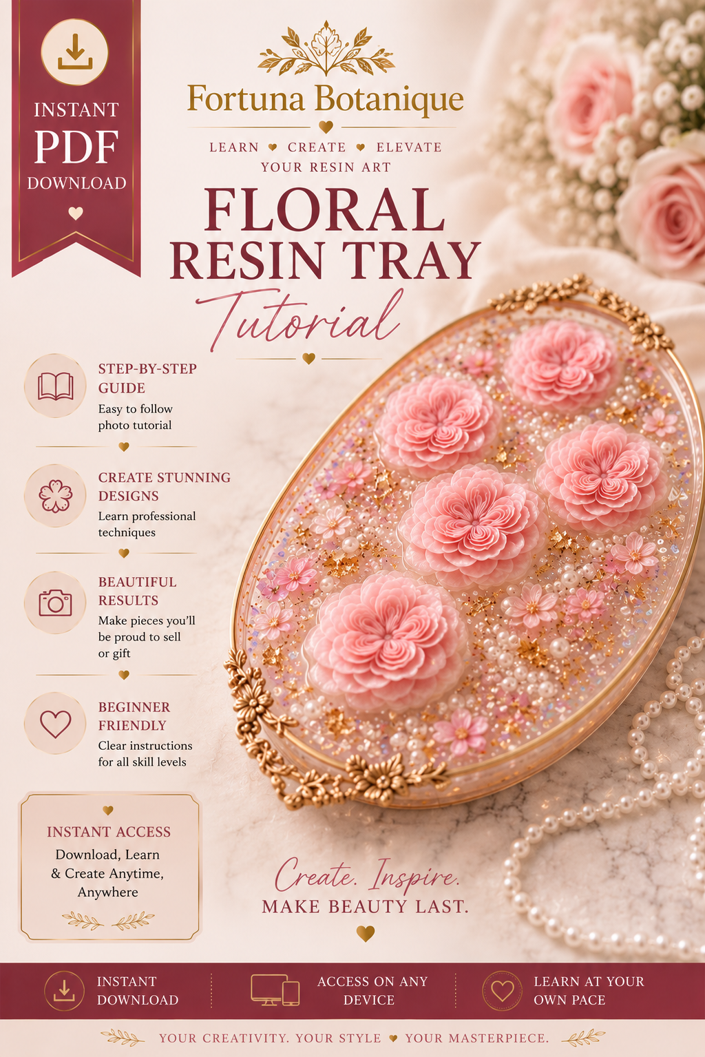 Floral Resin Tray Tutorial | Step-by-Step Epoxy Resin Flower Tray Guide | Instant PDF Download
