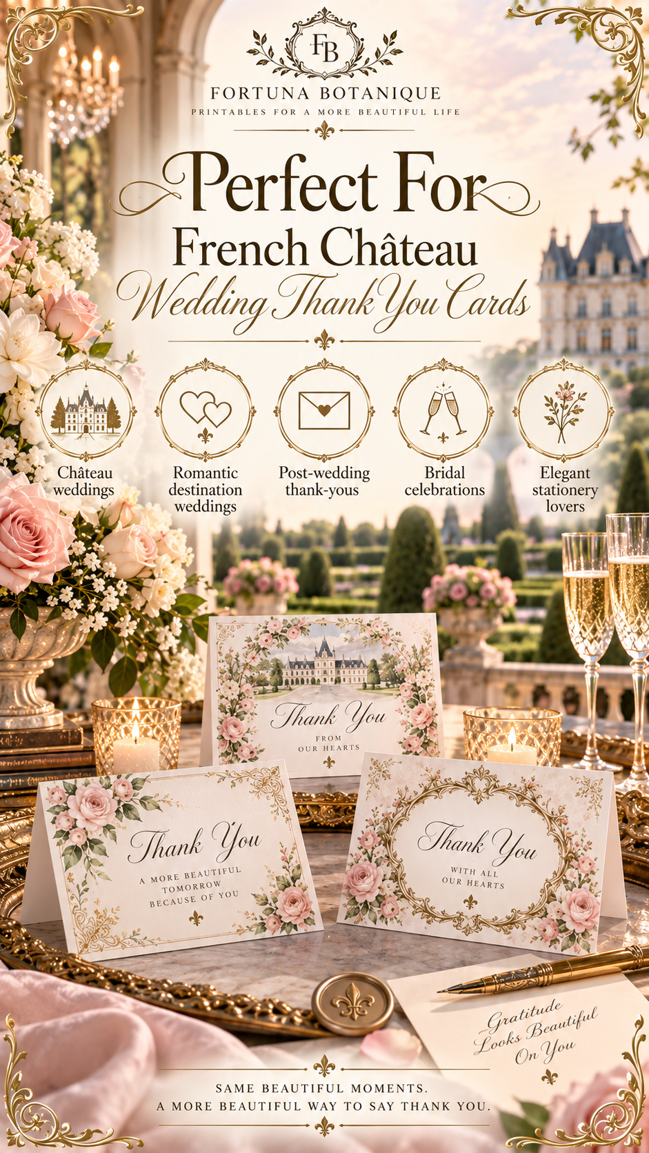 French Château Wedding Thank You Cards | 50 Printable Wedding Cards