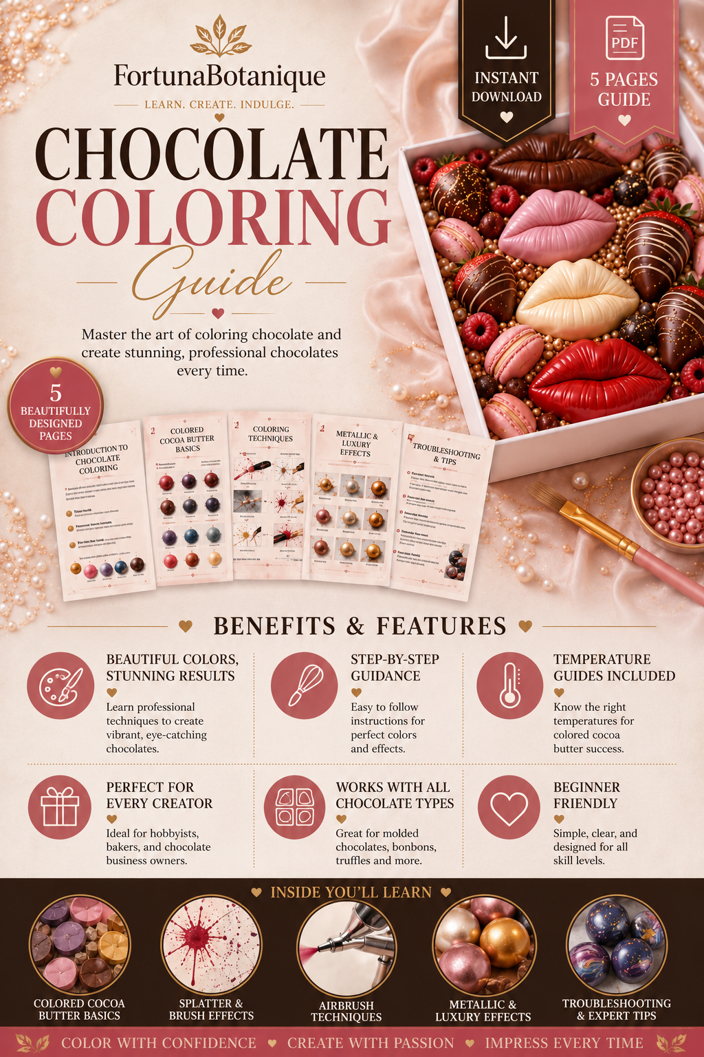 Luxury Chocolate Coloring Guide | Professional Cocoa Butter Coloring & Decorative Chocolate Techniques (Instant PDF Download)