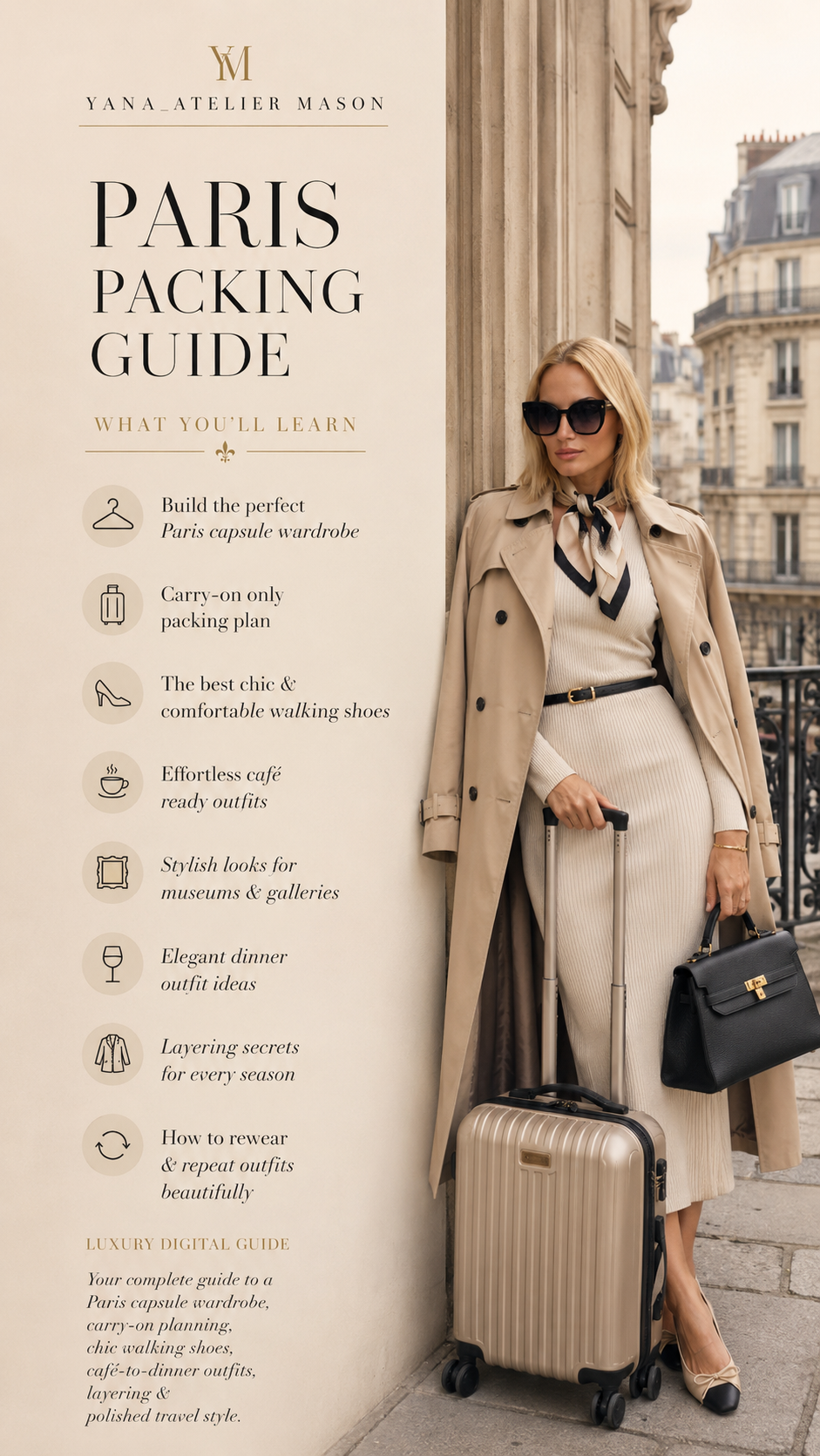 Paris Packing Guide | Chic Paris Travel Capsule Wardrobe & Carry-On Style Digital Guide