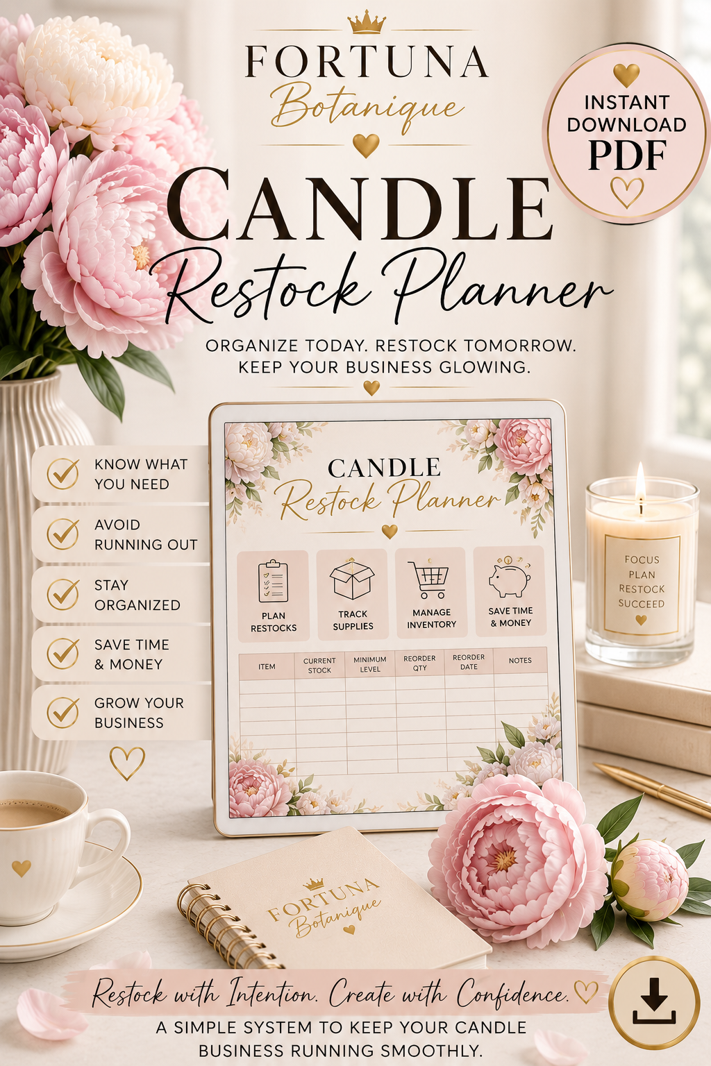 Luxury Candle Restock Planner | Inventory & Production Tracker | Printable Business Planner | Instant PDF Download
