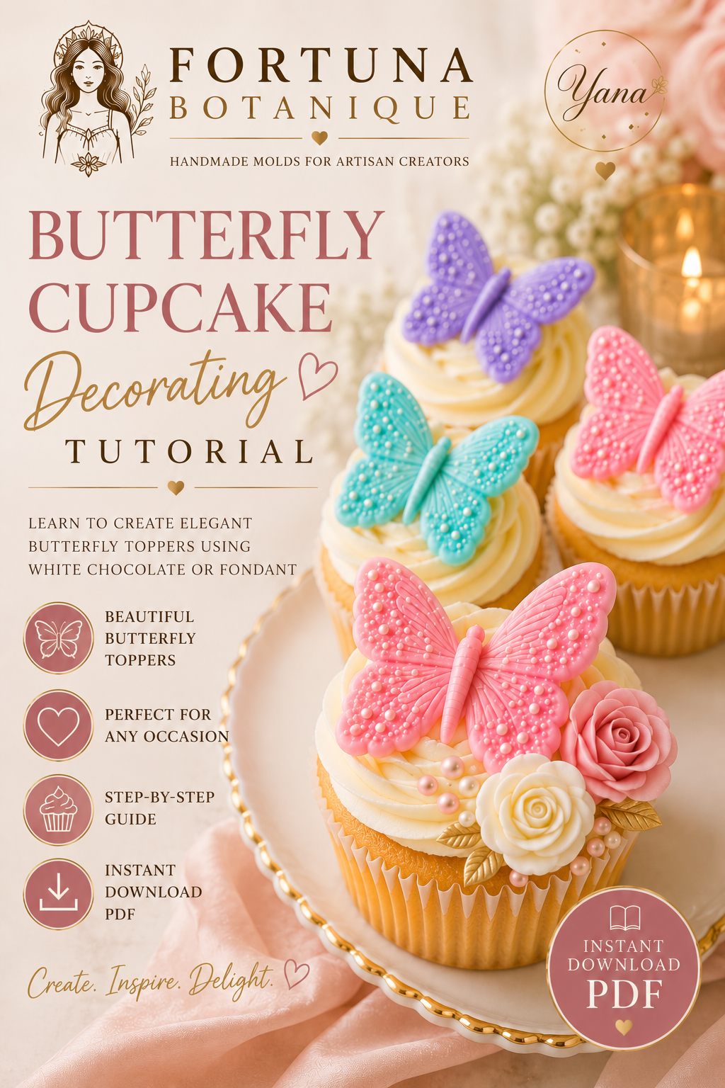 Butterfly Cupcake Decorating Tutorial | Luxury Cupcake Design Guide | Instant PDF Download