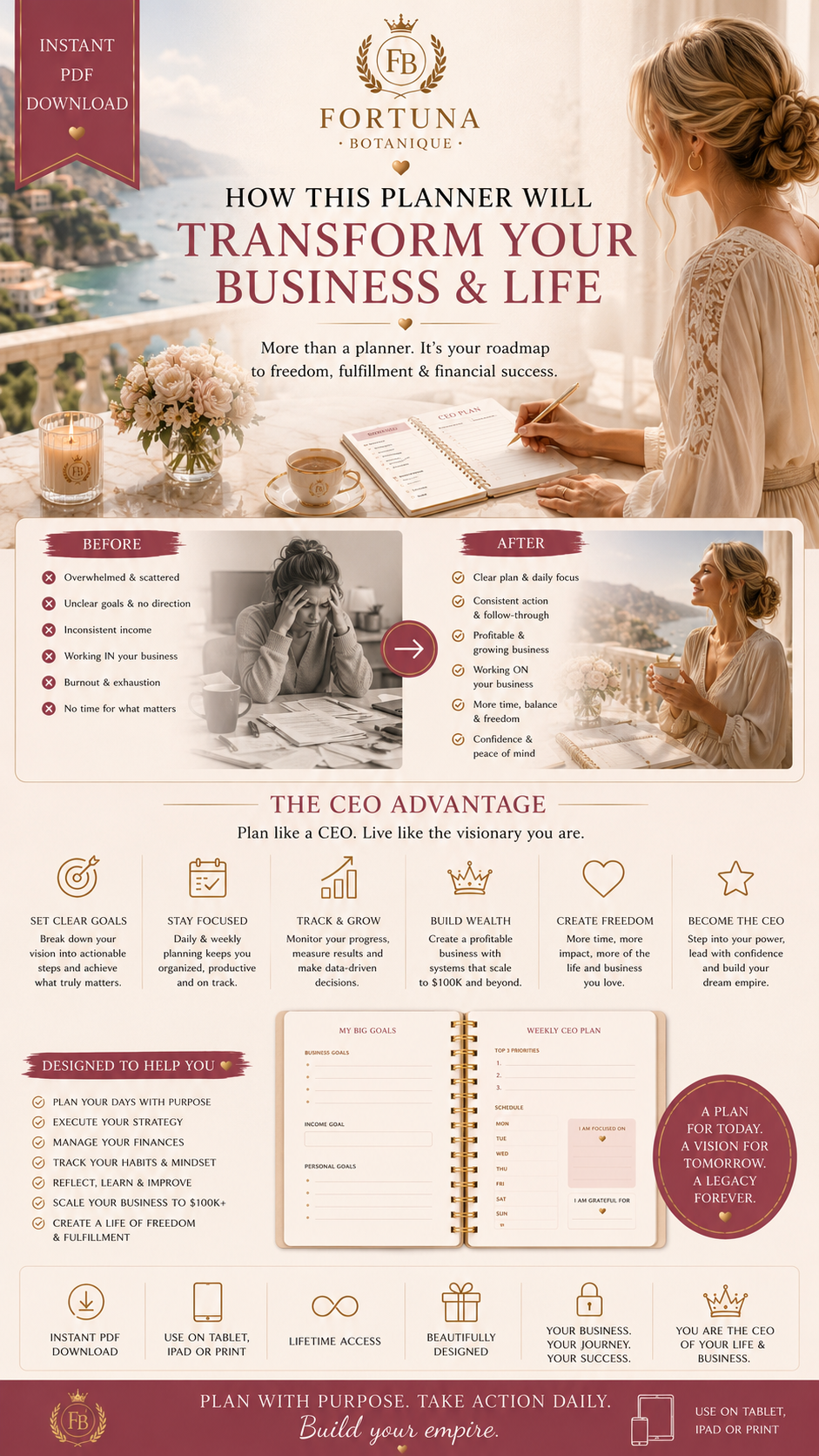 The Handmade CEO Planner™ | Luxury 90-Day Business Planner for Handmade Entrepreneurs | Printable PDF Workbook | Goal, Income & Productivity Tracker
