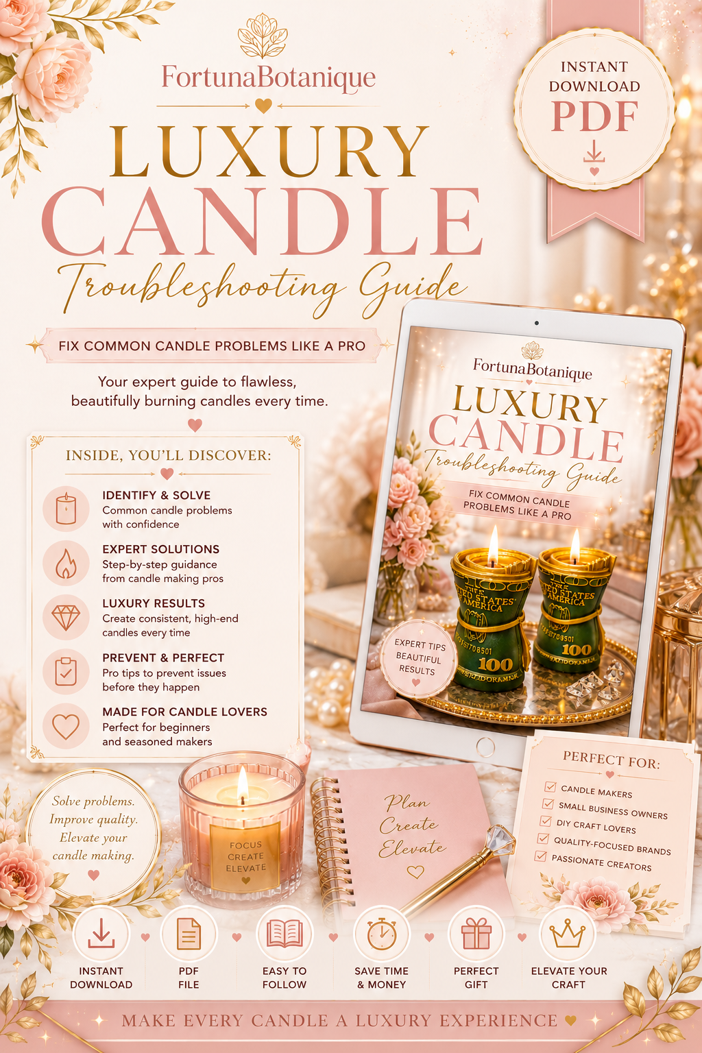 Luxury Candle Troubleshooting Guide | Fix Tunneling, Frosting, Sinkholes, Poor Scent Throw & More | Instant PDF Download