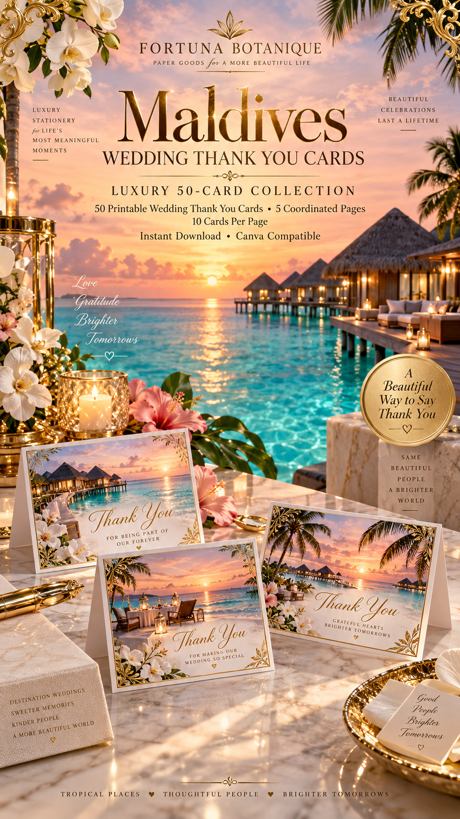 Maldives Wedding Thank You Cards | Luxury 50-Card Printable Collection