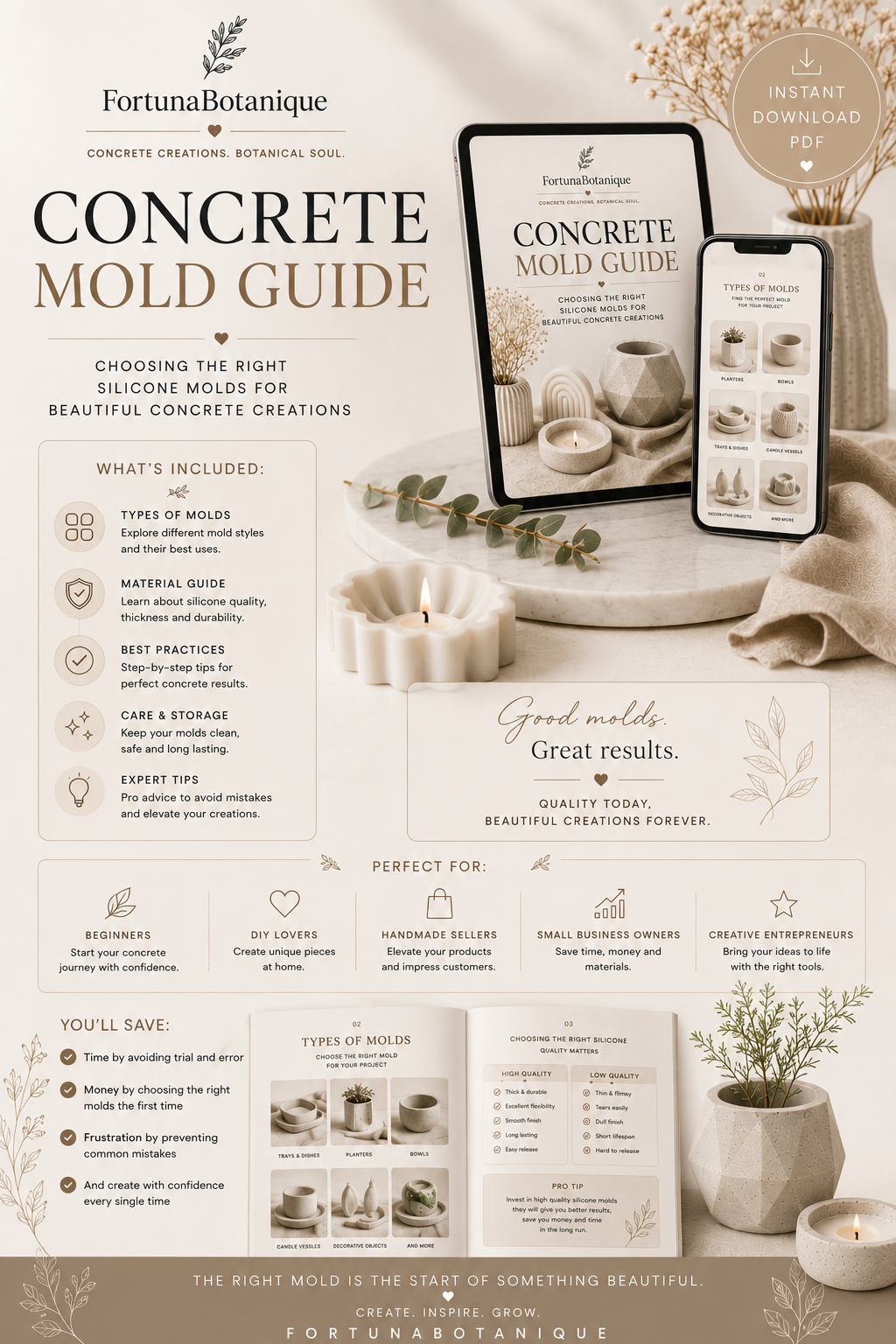 Concrete Mold Guide | Choosing the Best Silicone Molds for Concrete | Instant PDF Download