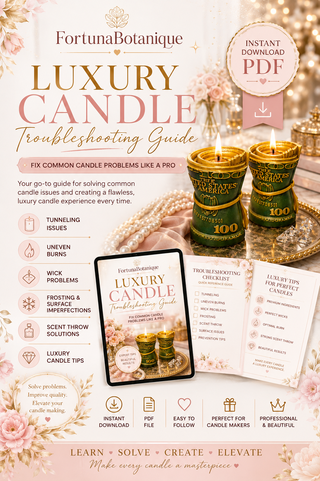 Luxury Candle Troubleshooting Guide | Fix Tunneling, Frosting, Sinkholes, Poor Scent Throw & More | Instant PDF Download