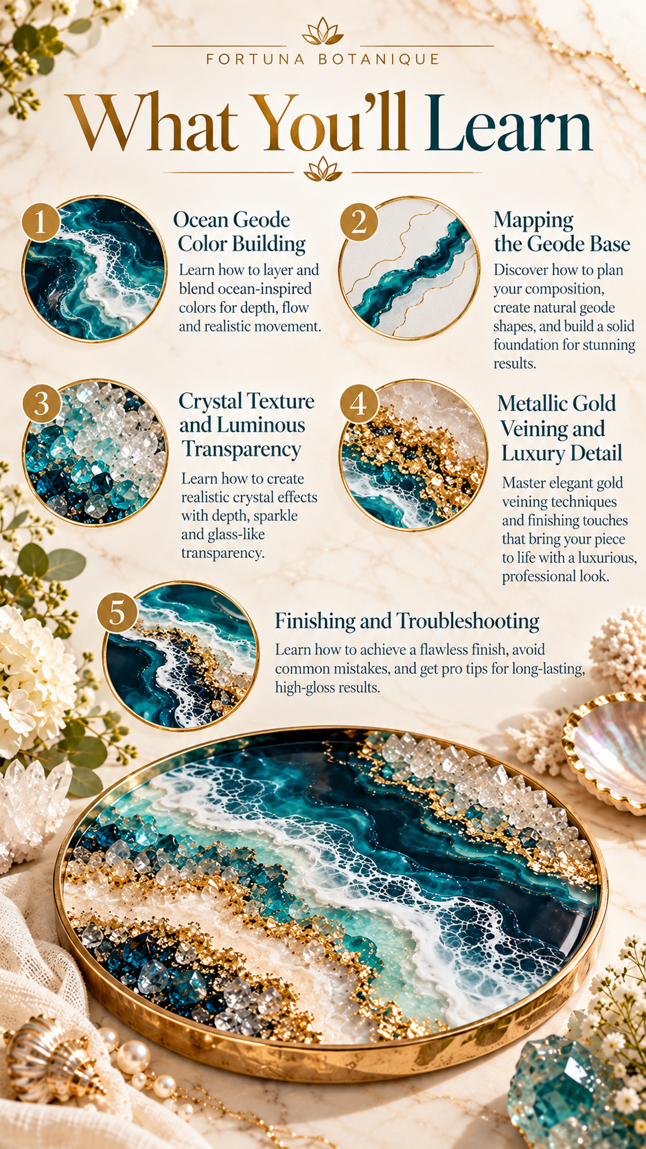 Ocean Geode Resin Effect Guide | Crystal Texture, Layered Ocean Depth & Gold Veining Epoxy Resin Tutorial PDF