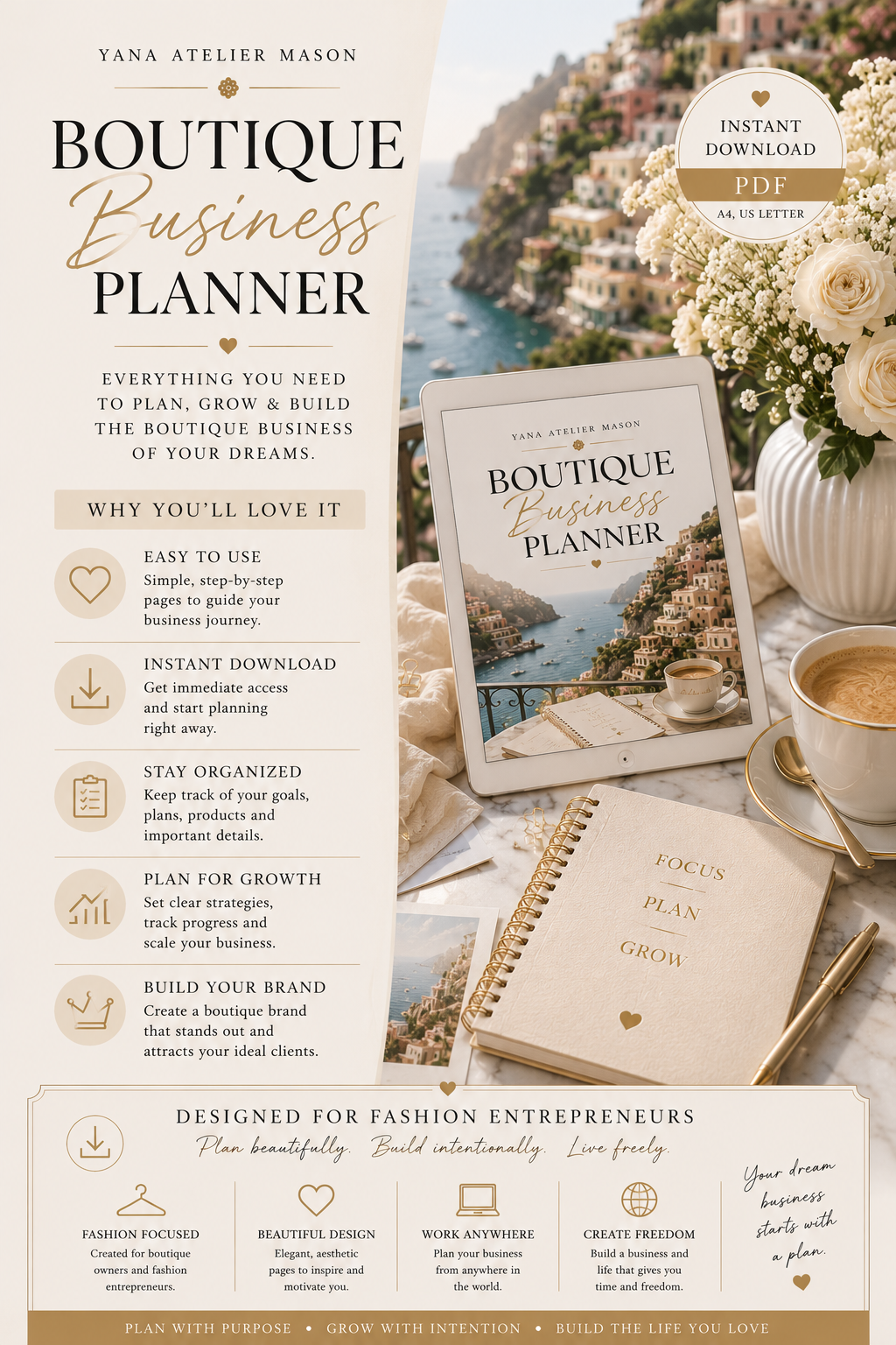 Boutique Business Planner | Luxury Small Business Planner & Entrepreneur Workbook | Instant PDF Download