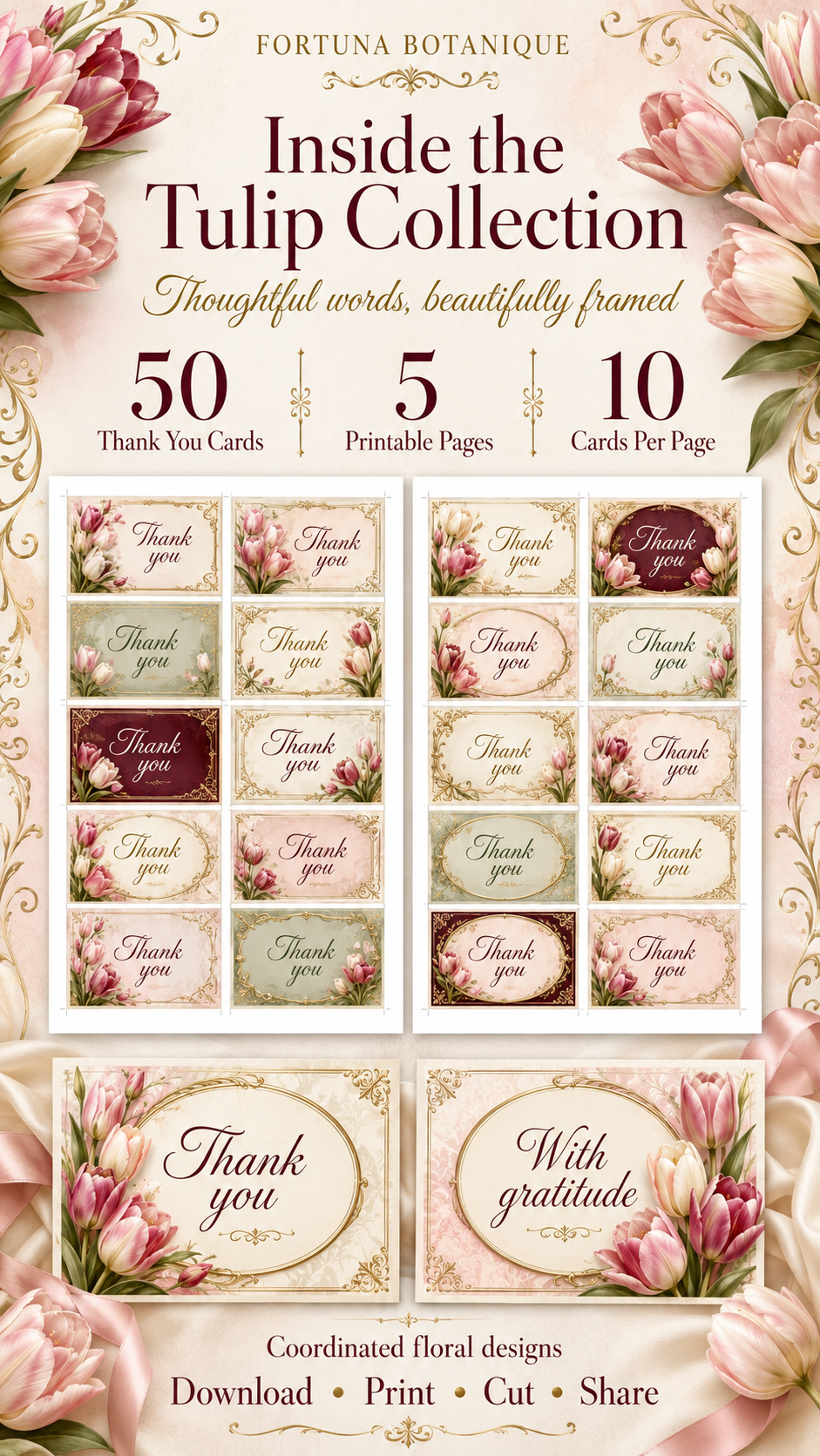 Luxury Tulip Printable Thank You Cards | 50 Small Business Cards