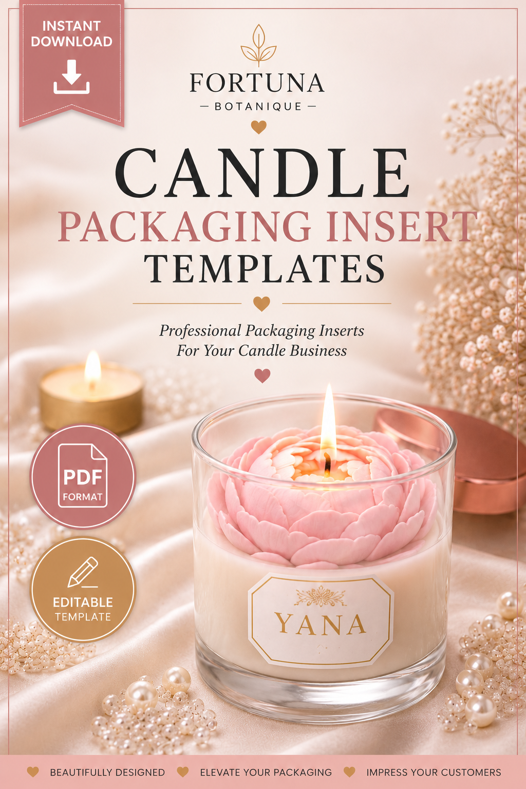 Luxury Candle Packaging Insert Templates | Editable Thank You Cards | Candle Care Cards | Small Business Branding | Instant PDF Download