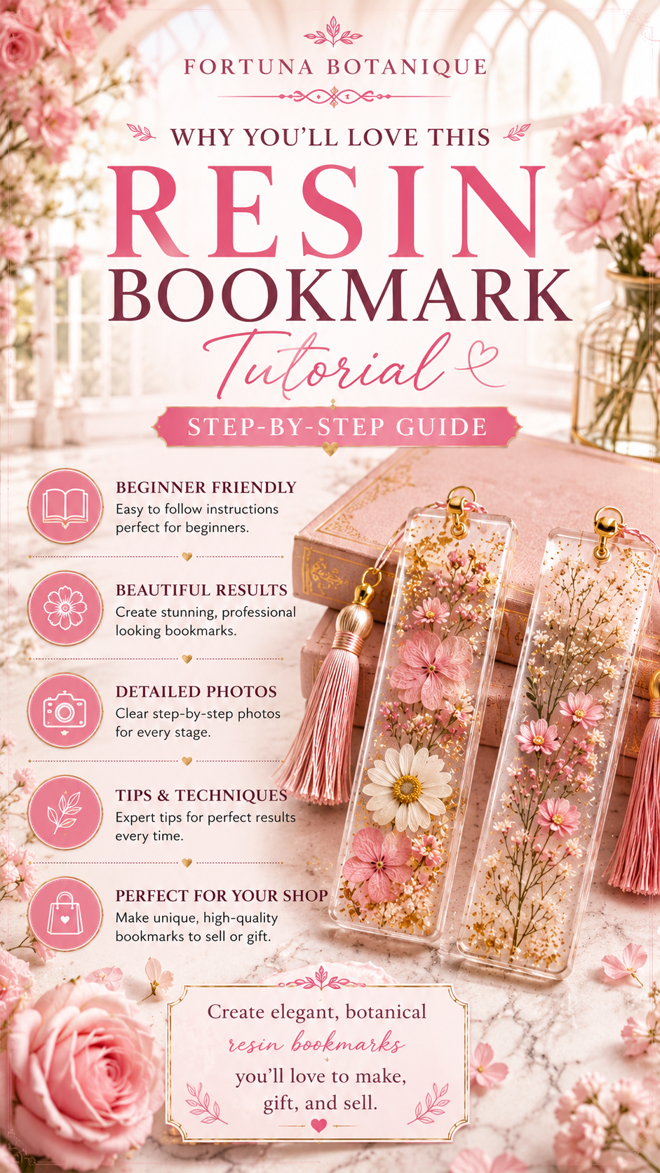 Resin Bookmark Tutorial Guide | Pressed Flower Resin Craft Workbook for Beginners