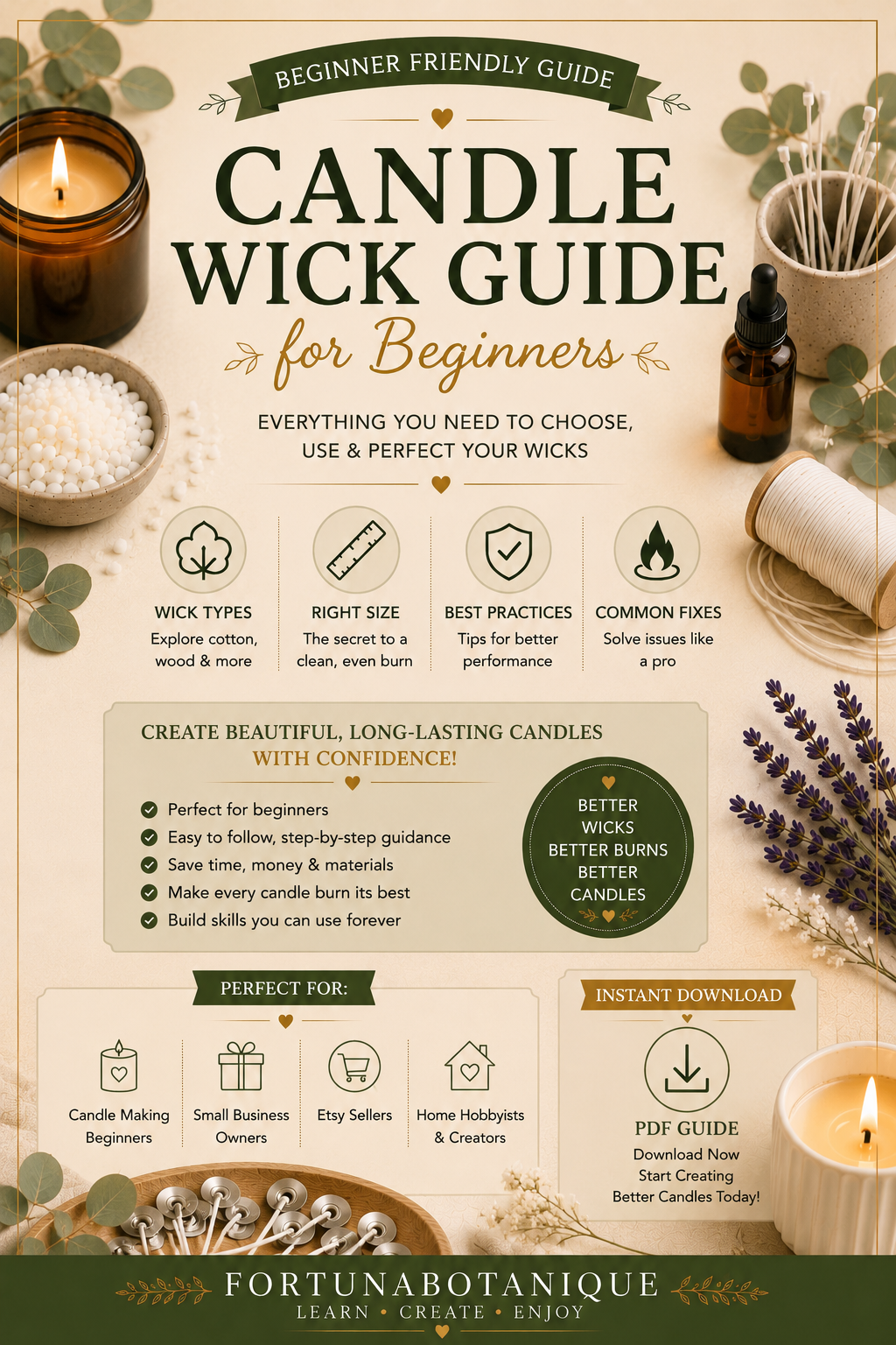 Luxury Candle Wick Guide for Beginners | Complete Candle Wicking & Troubleshooting Guide | Instant PDF Download