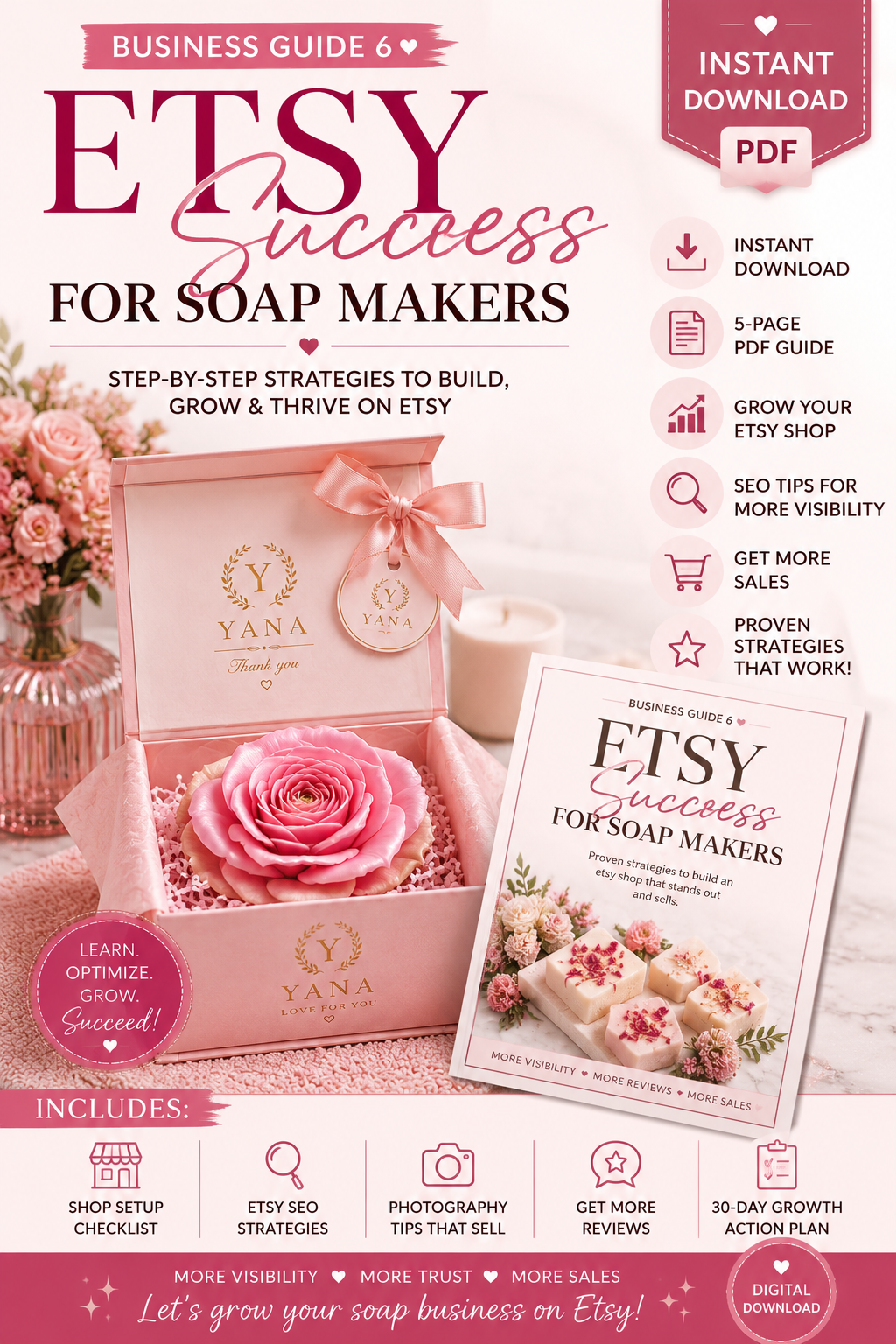 Etsy Success for Soap Makers | Complete Etsy Business Guide for Handmade Soap Sellers | SEO, Branding, Photography & Sales Strategy PDF