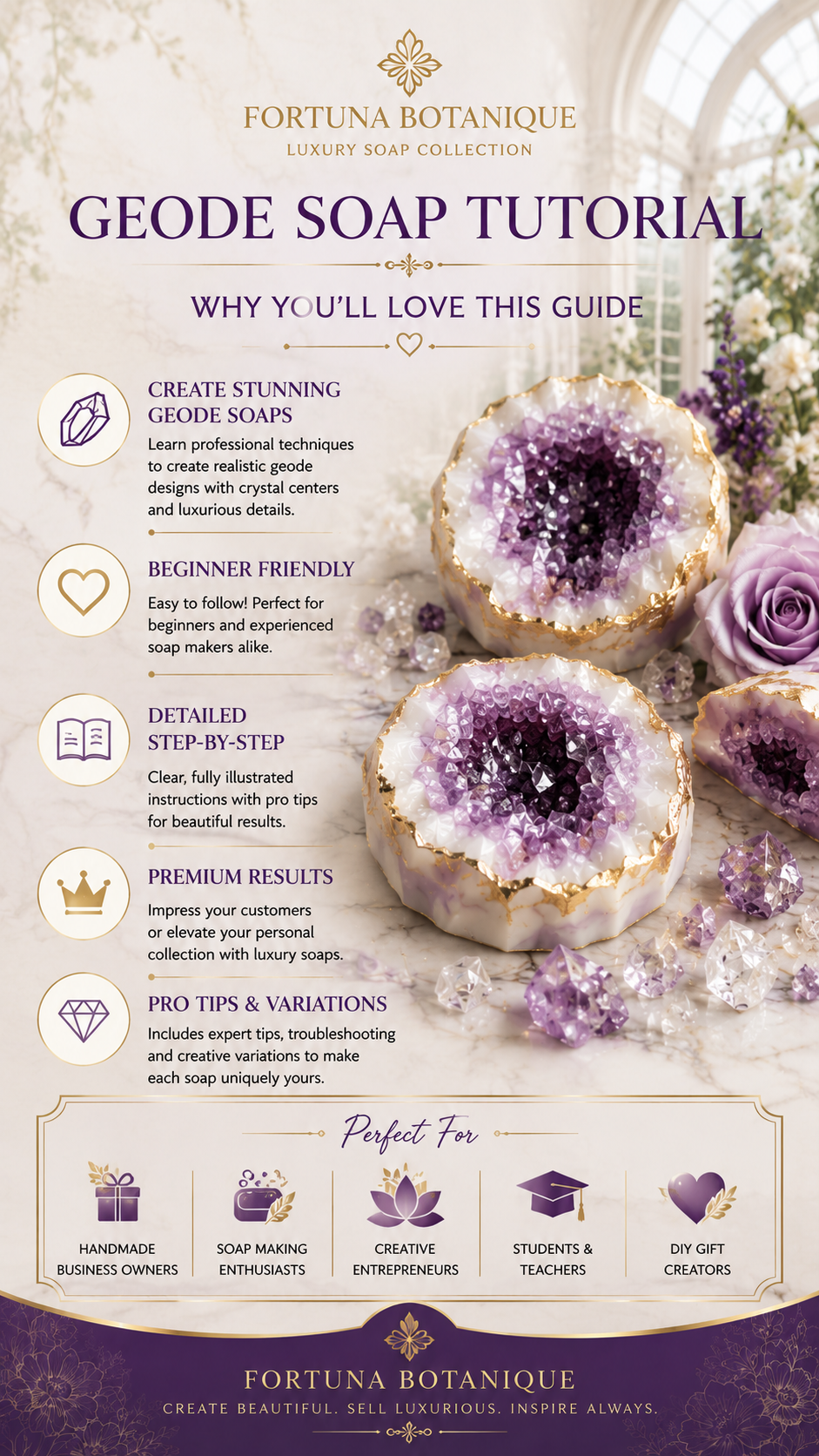 Geode Soap Tutorial | Luxury Melt & Pour Soap Making Guide | Digital PDF Download | Crystal Soap Design Class | Beginner to Advanced