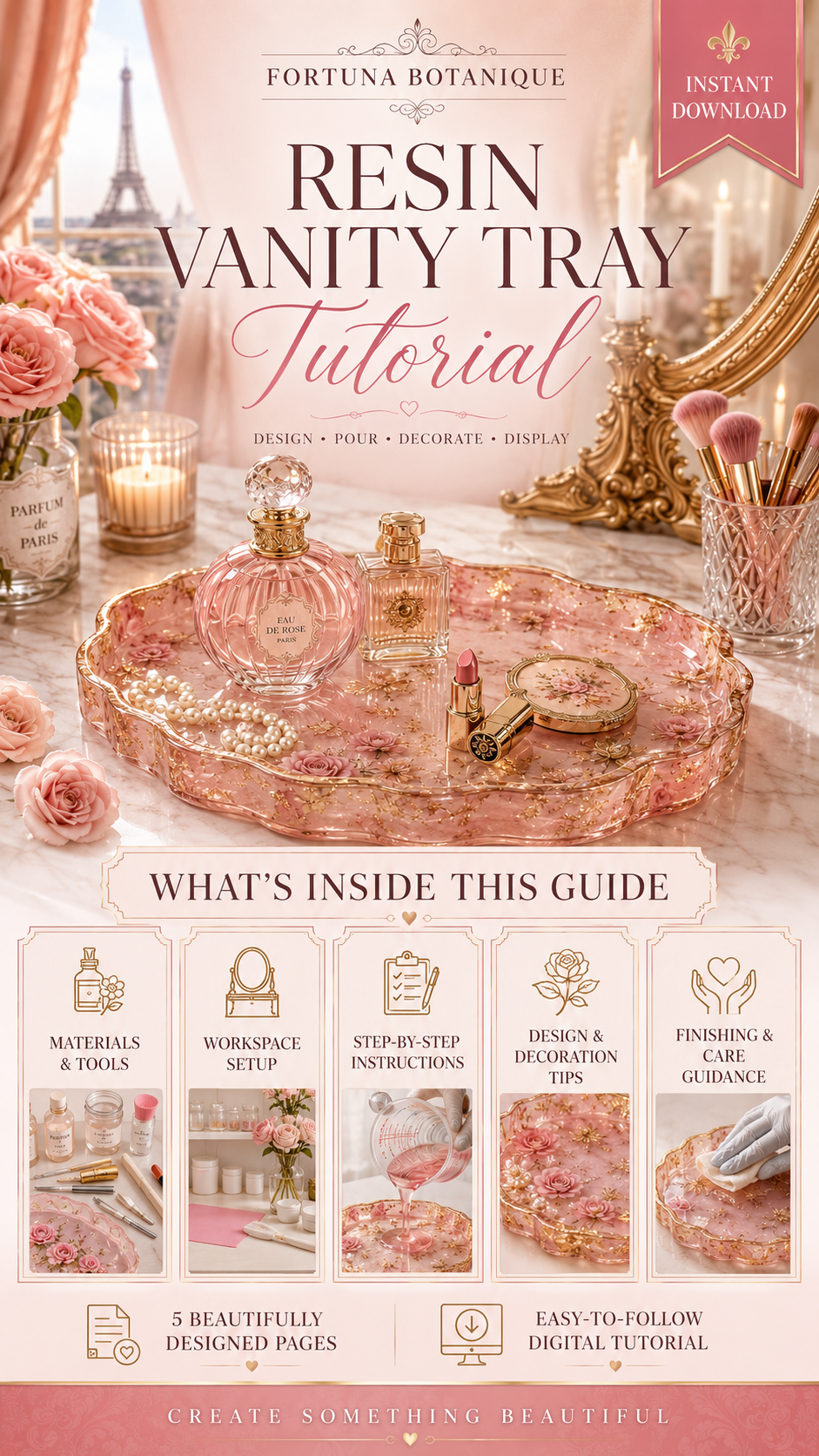 Resin Vanity Tray Tutorial for Beginners | Floral Resin Décor Guide