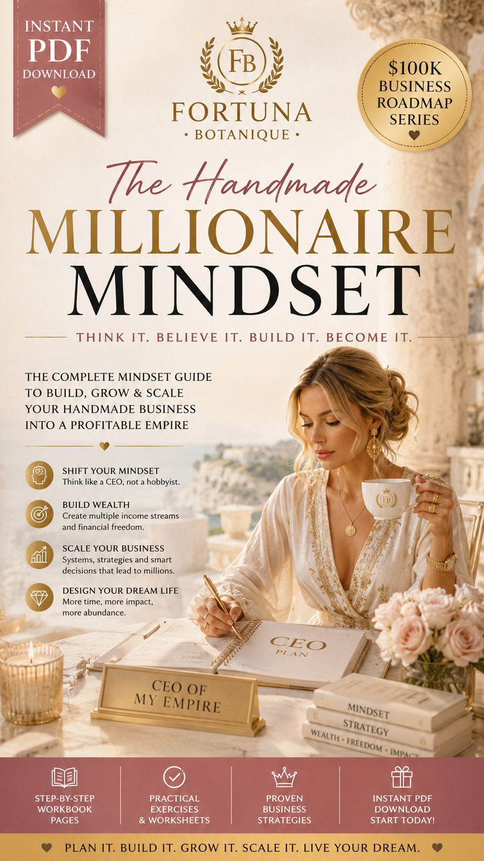 The Handmade Millionaire Mindset™ | Premium CEO Mindset Workbook for Handmade Entrepreneurs | Wealth Building, Business Growth & Success Guide | Instant PDF Download