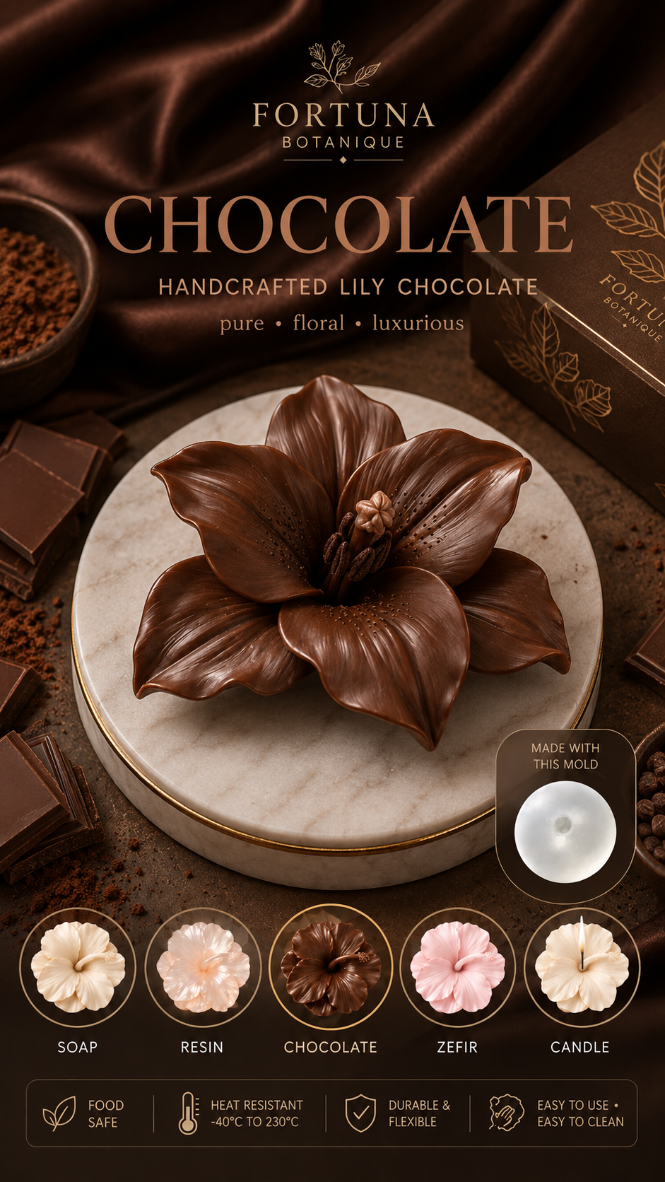 Lily Silicone Flower Mold for Soap, Candles, Resin, Chocolate & Zefir