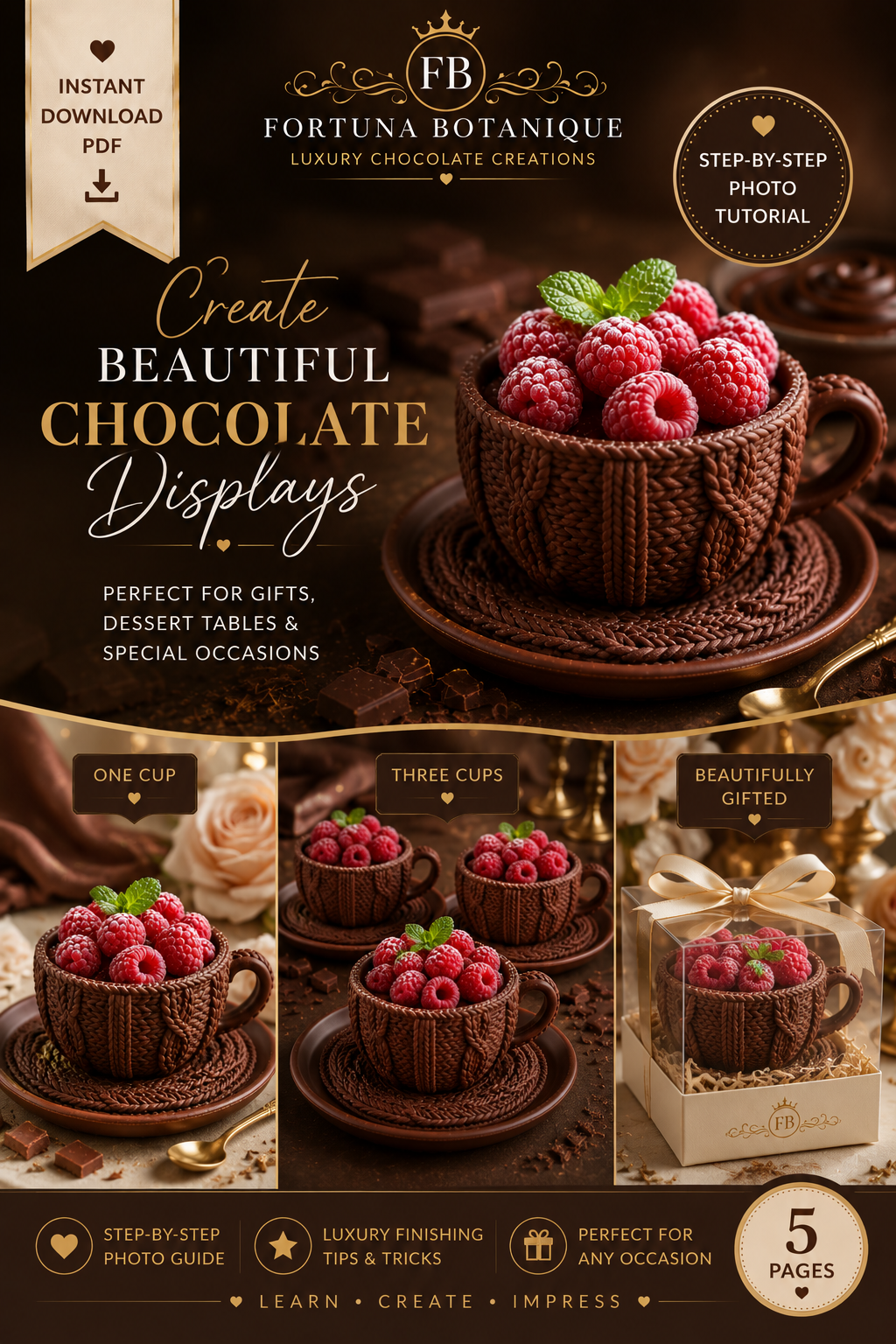 Luxury Chocolate Berry Basket Tutorial | Edible Chocolate Dessert Cup Guide | Instant PDF Download