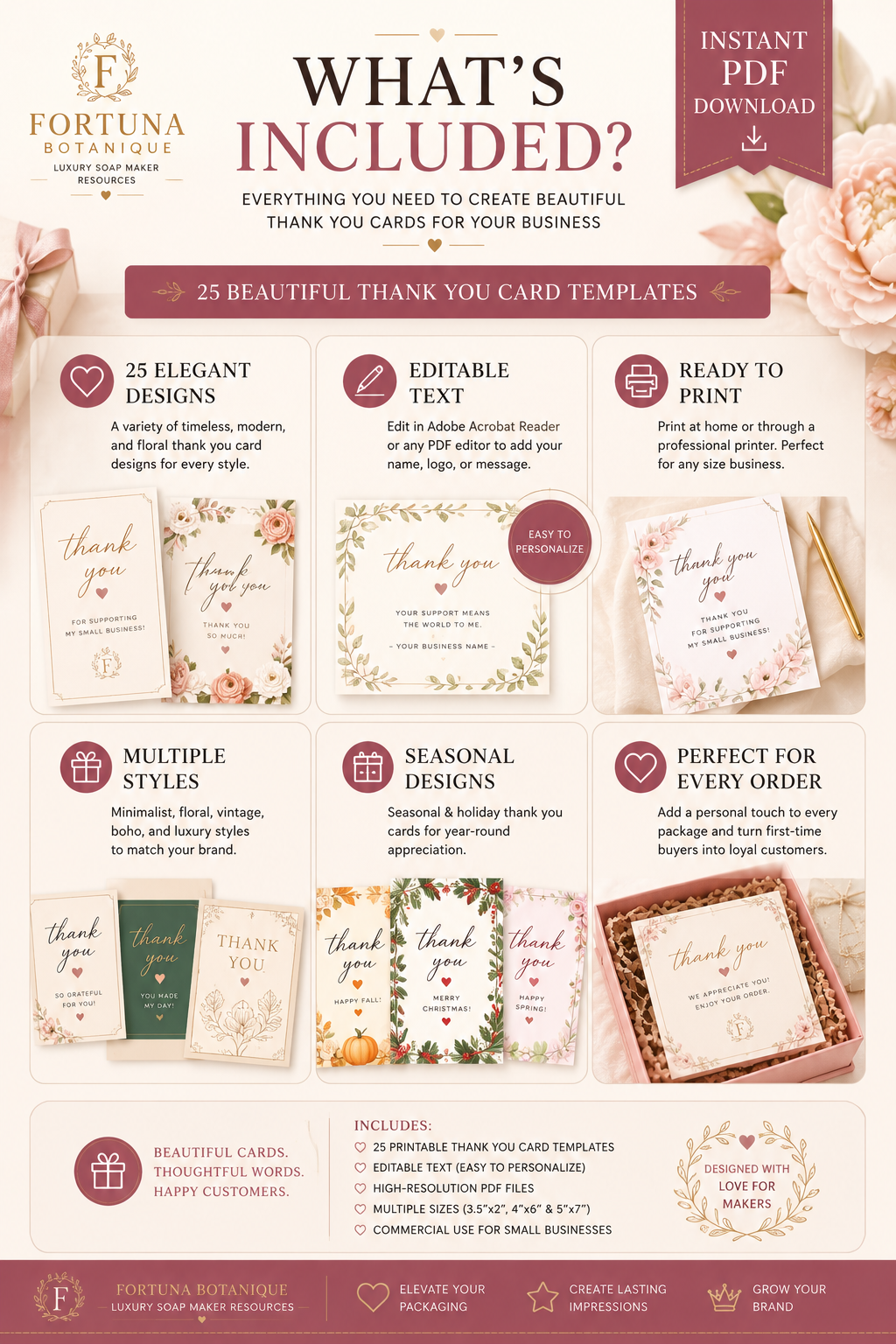 Luxury Thank You Card Templates | Editable Printable Customer Appreciation Cards for Small Businesses