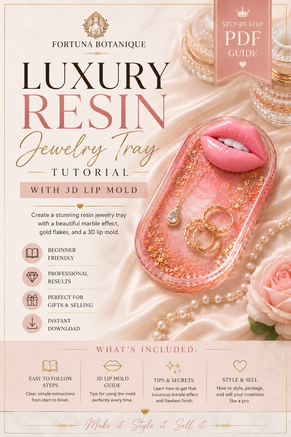 Luxury Resin Jewelry Tray Tutorial PDF | 3D Lip Mold Resin Guide | DIY Epoxy Resin Trinket Tray | Instant Digital Download