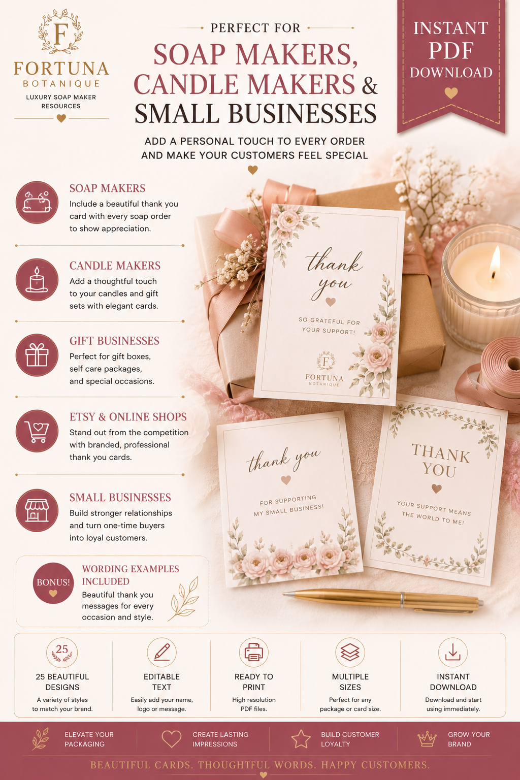 Luxury Thank You Card Templates | Editable Printable Customer Appreciation Cards for Small Businesses