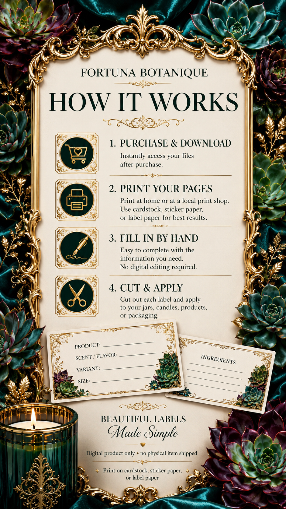 Succulent Printable Fill-In Labels | 50 Small Business Product & Packaging Labels