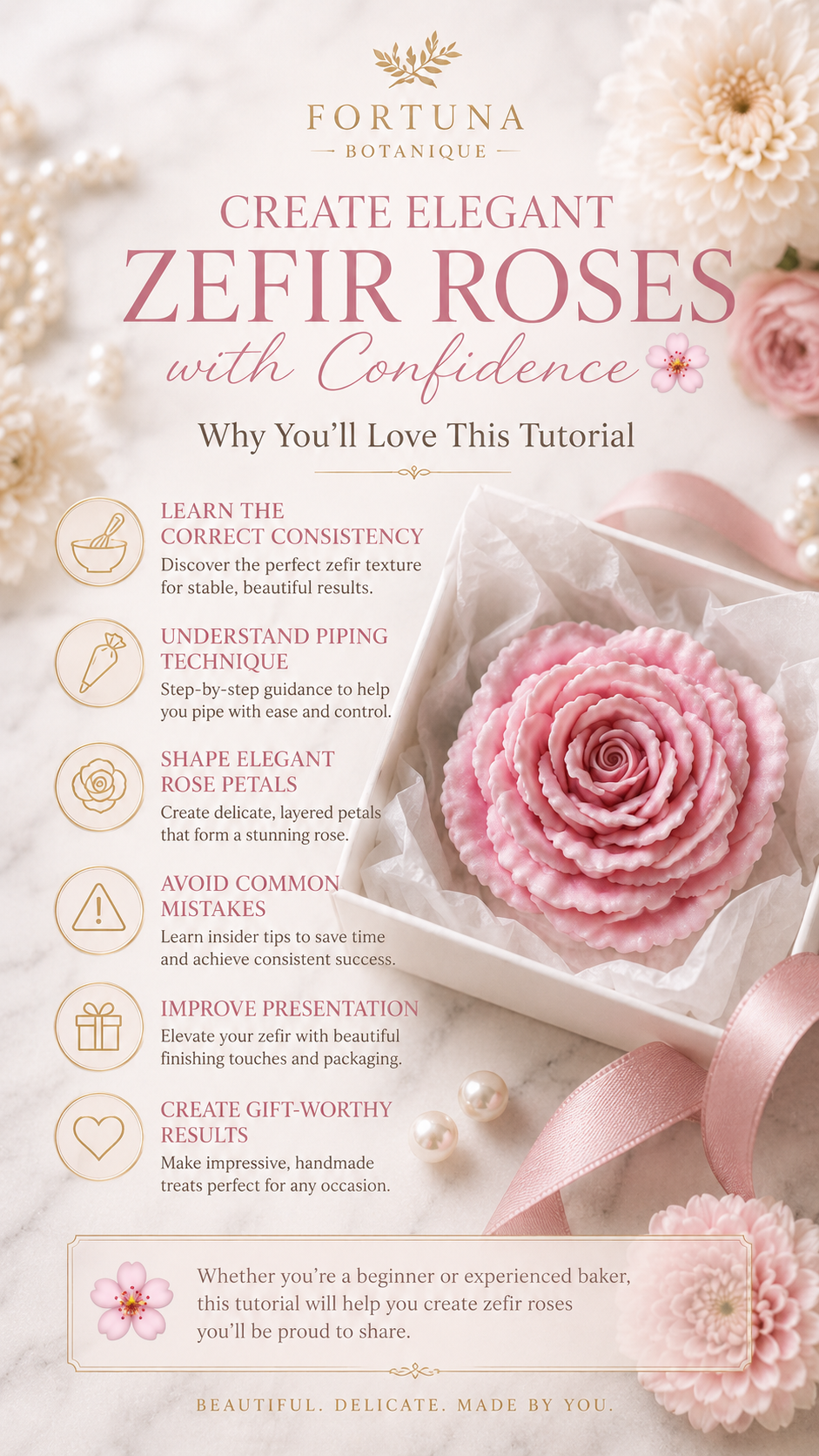 Zefir Rose Tutorial | Floral Marshmallow Piping Guide & Elegant Rose Technique PDF