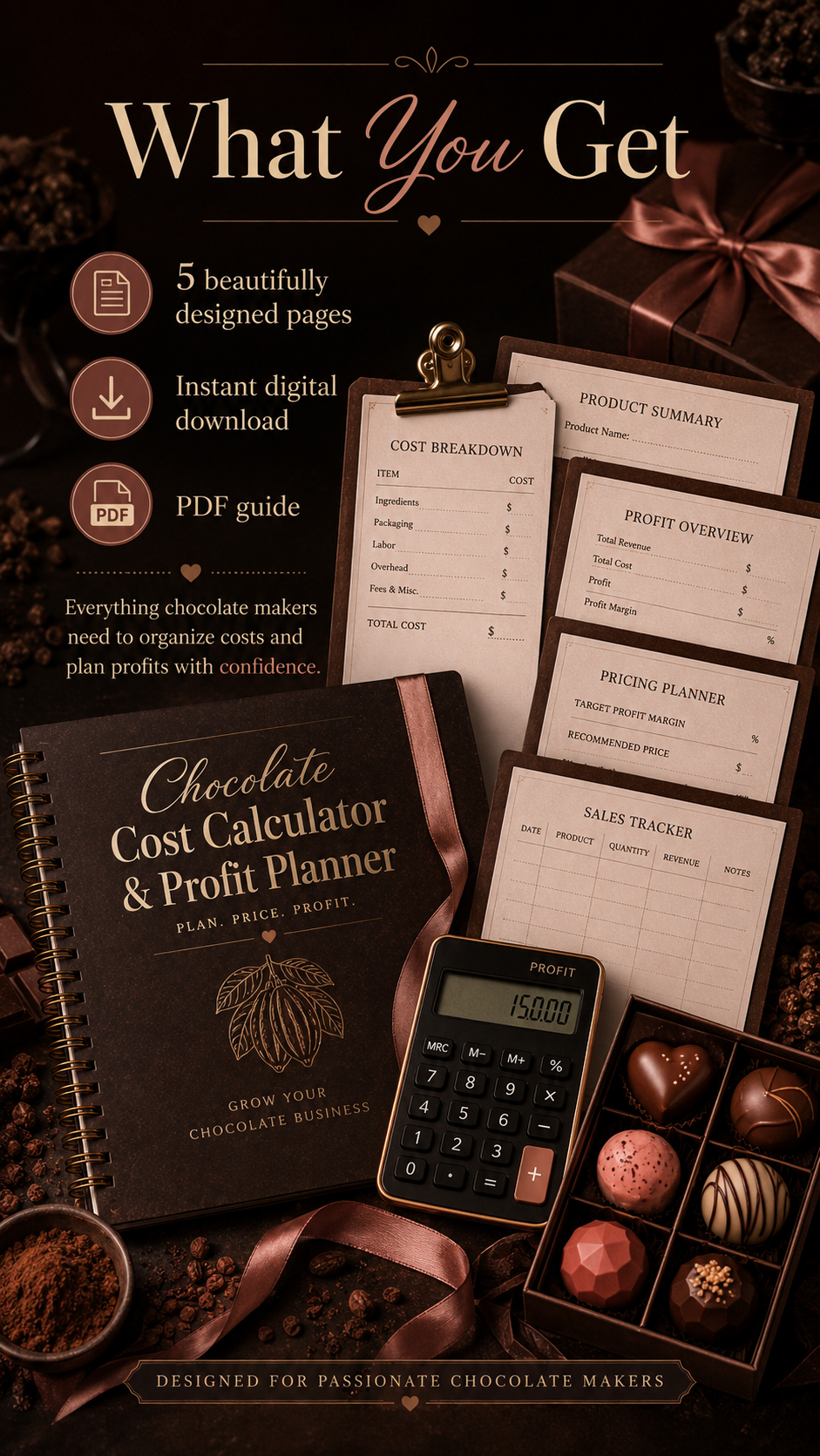 Chocolate Cost Calculator & Profit Planner | Chocolatier Pricing, Product Costing & Profit Margin PDF Guide