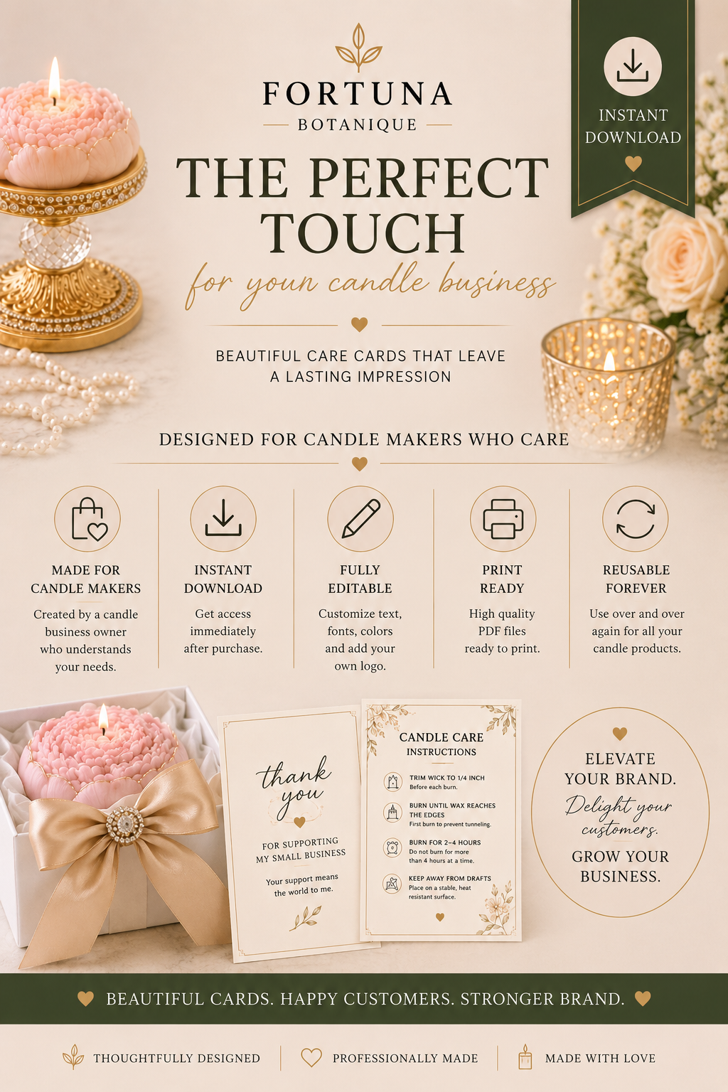 Luxury Candle Care Card Templates | Printable Candle Care Instructions | Editable Candle Care Cards | Instant PDF Download