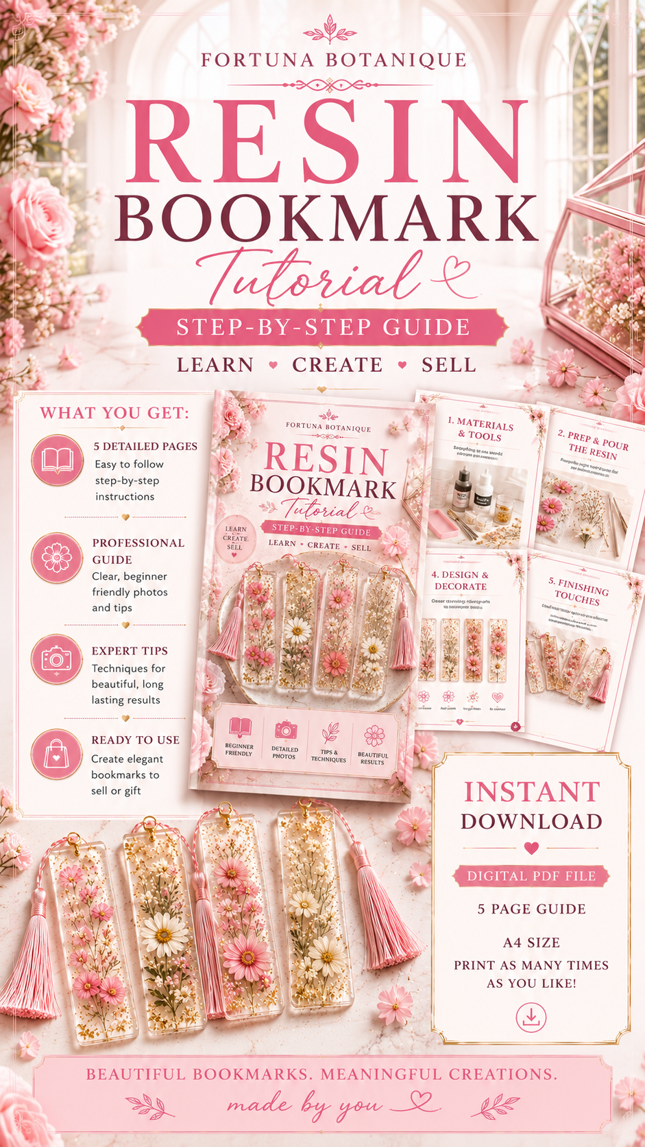 Resin Bookmark Tutorial Guide | Pressed Flower Resin Craft Workbook for Beginners