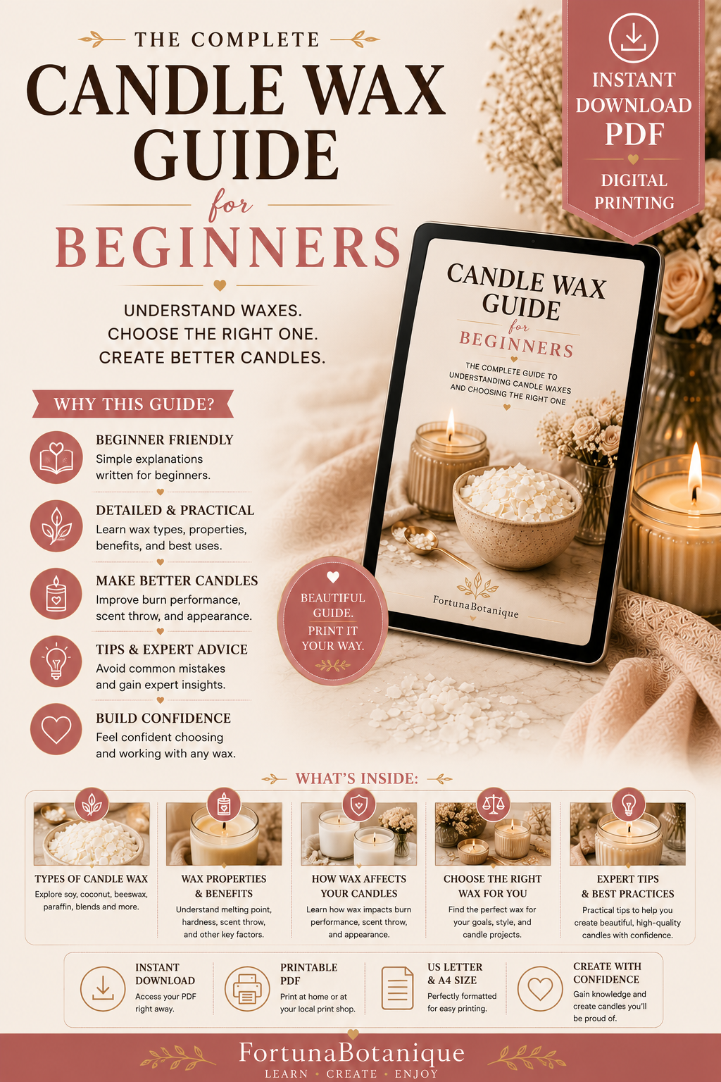 Luxury Candle Wax Guide for Beginners | Soy, Coconut, Beeswax & Paraffin Wax Guide | Instant PDF Download