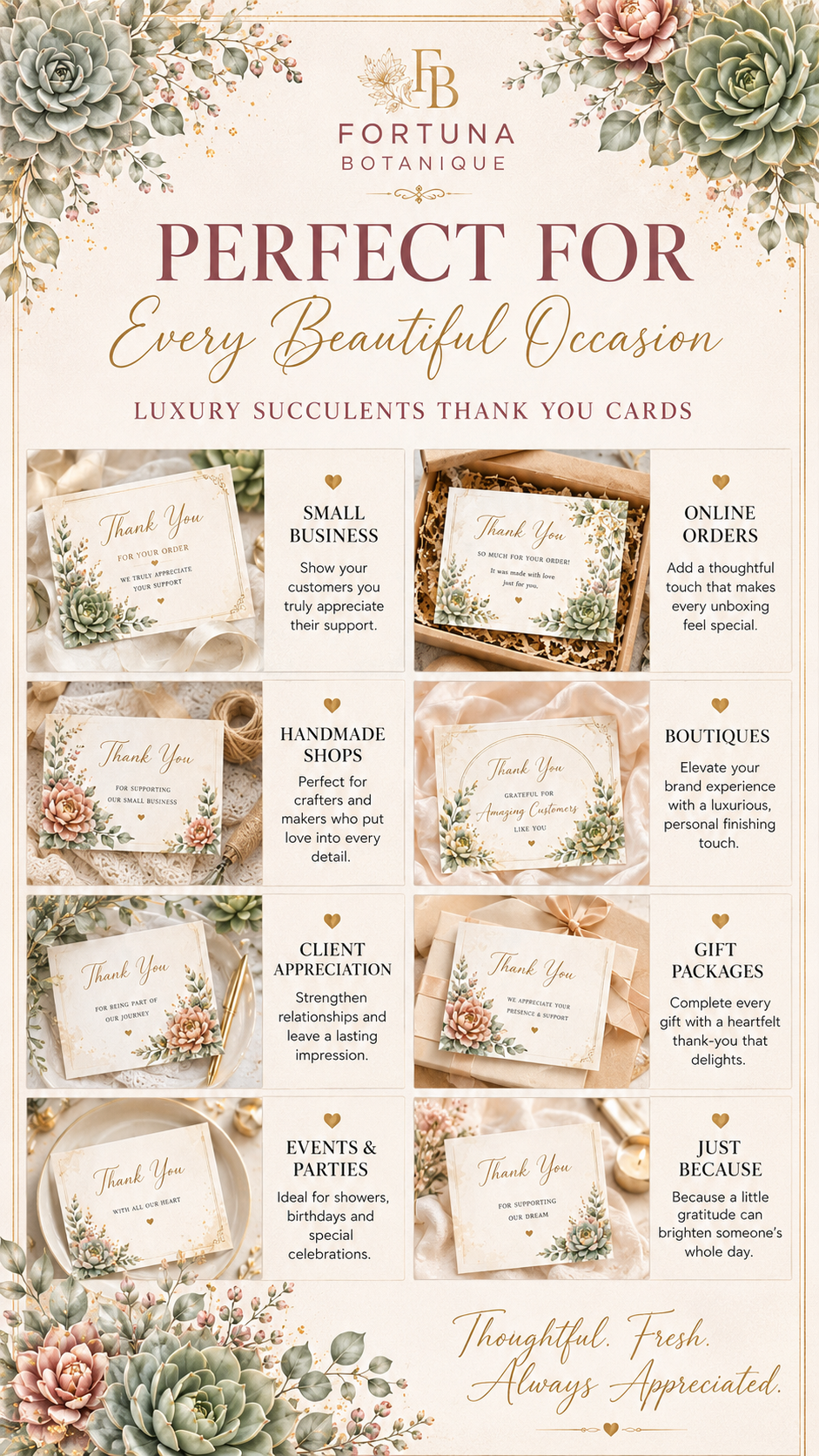 Luxury Succulent Printable Thank You Cards | 50 Small Business Cards