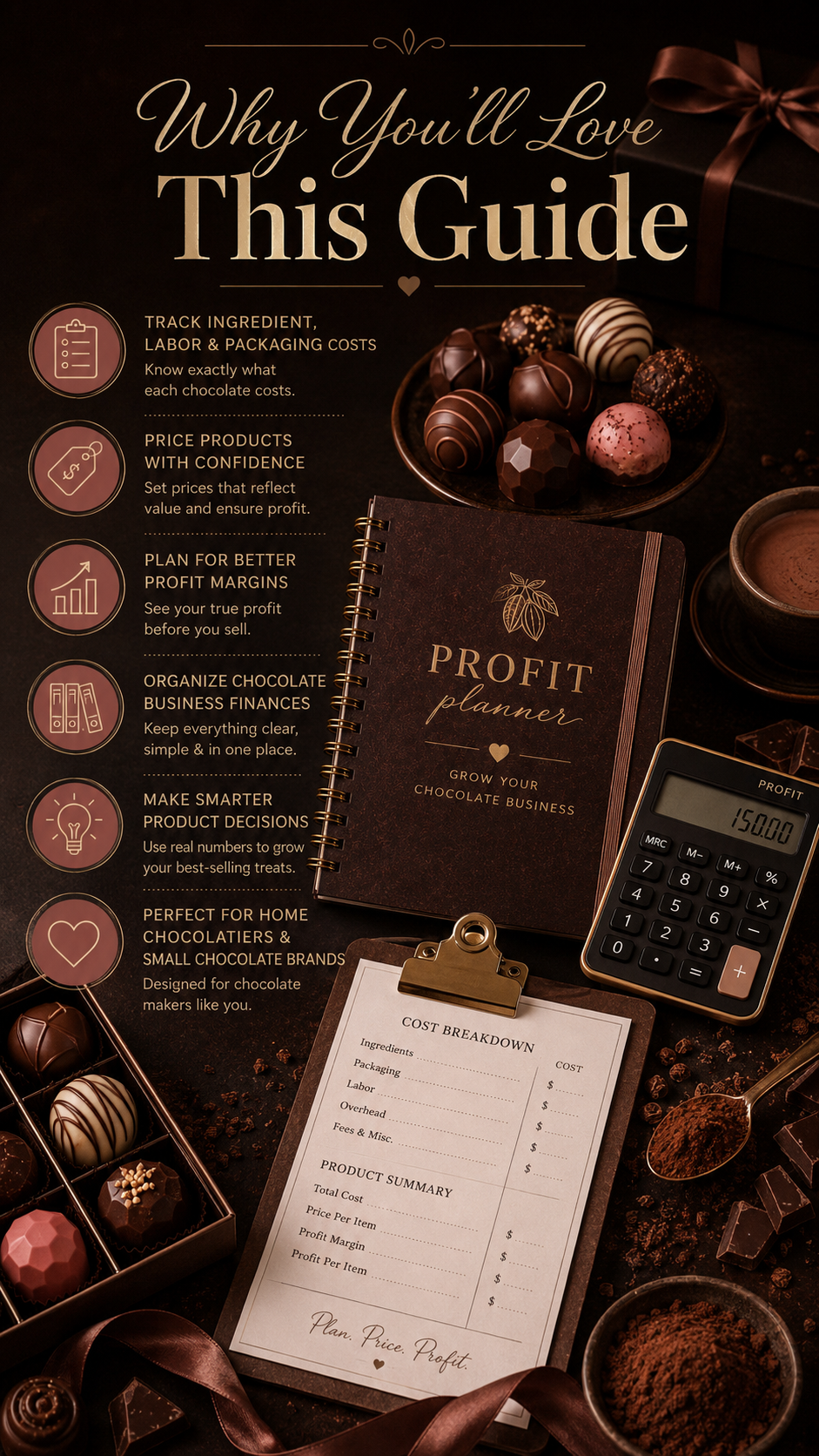 Chocolate Cost Calculator & Profit Planner | Chocolatier Pricing, Product Costing & Profit Margin PDF Guide