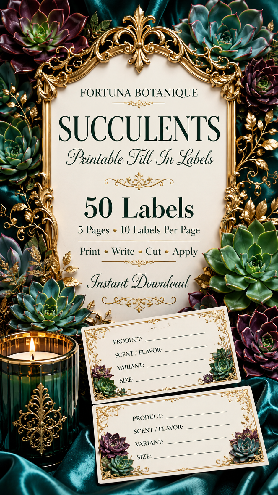 Succulent Printable Fill-In Labels | 50 Small Business Product & Packaging Labels
