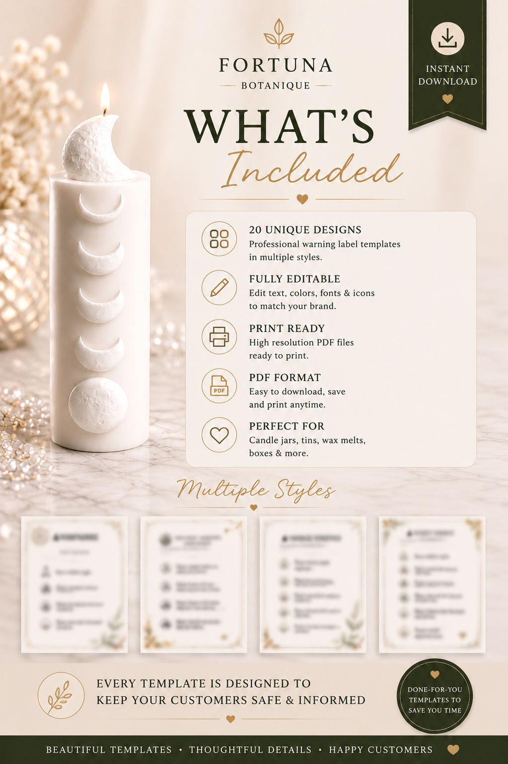 Luxury Candle Warning Label Templates | Printable Candle Safety Labels | Editable Candle Labels | Instant PDF Download