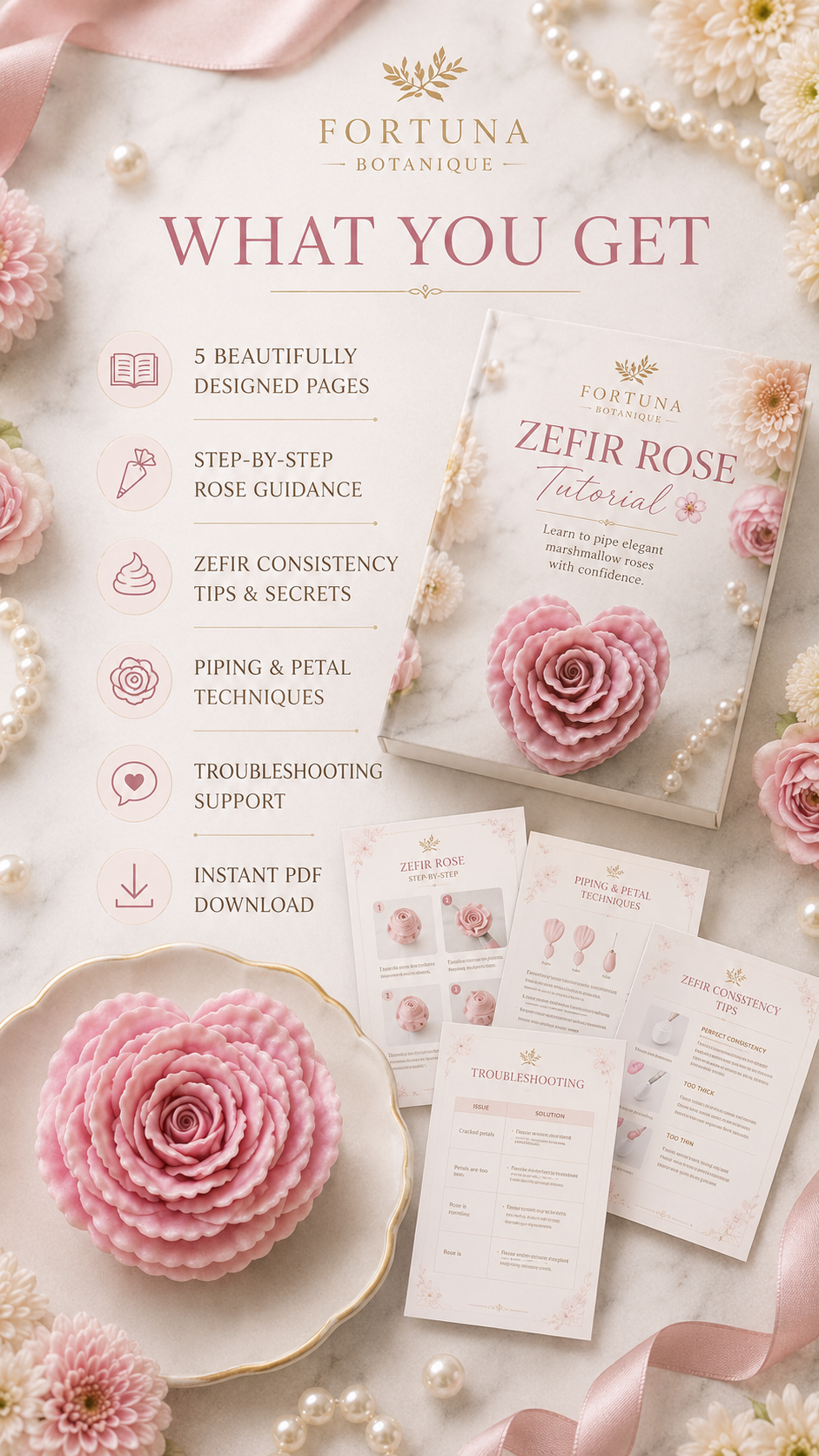 Zefir Rose Tutorial | Floral Marshmallow Piping Guide & Elegant Rose Technique PDF