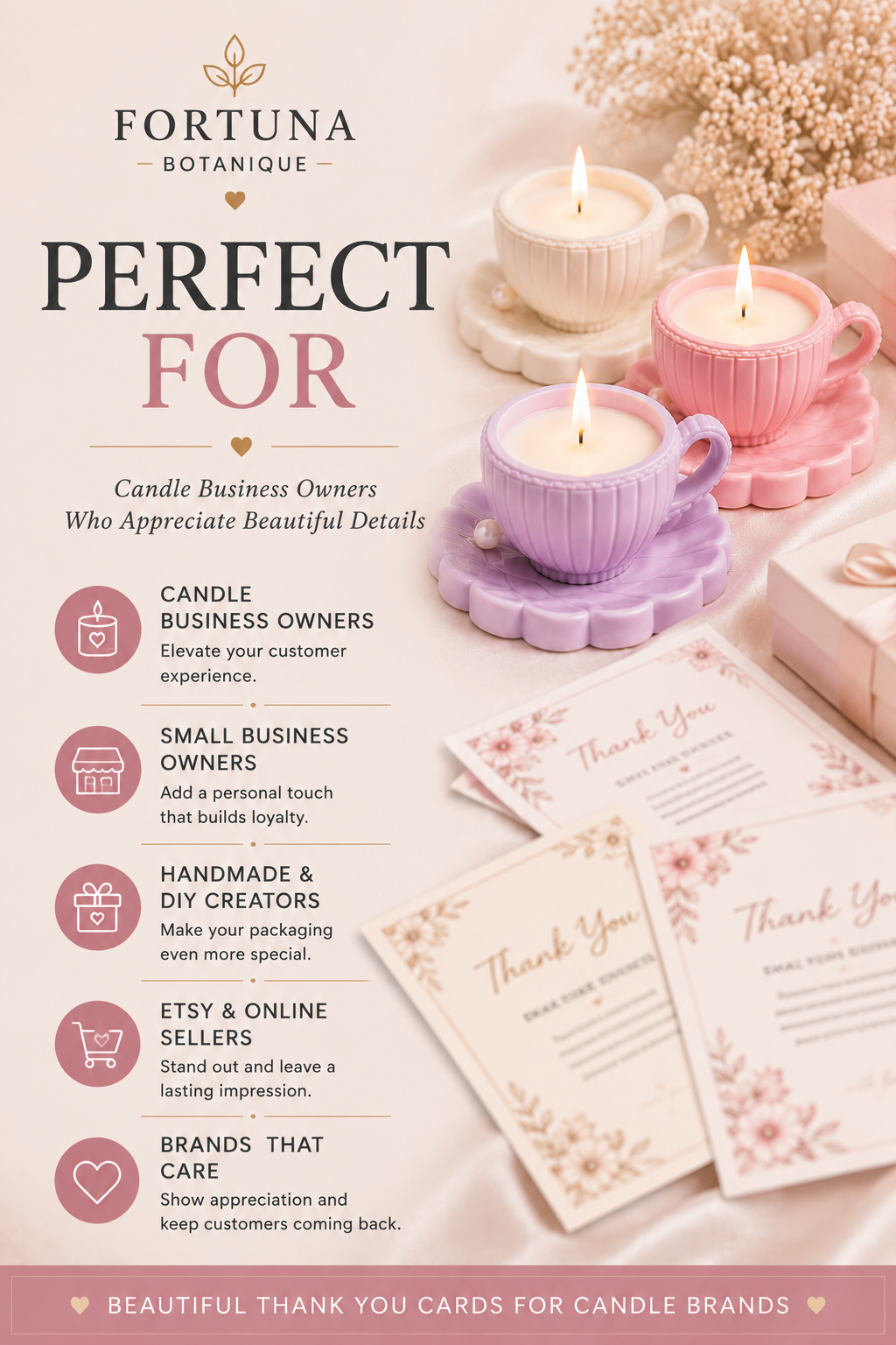 Luxury Candle Thank You Card Templates | Editable Printable Thank You Cards | Small Business Branding | Instant PDF Download