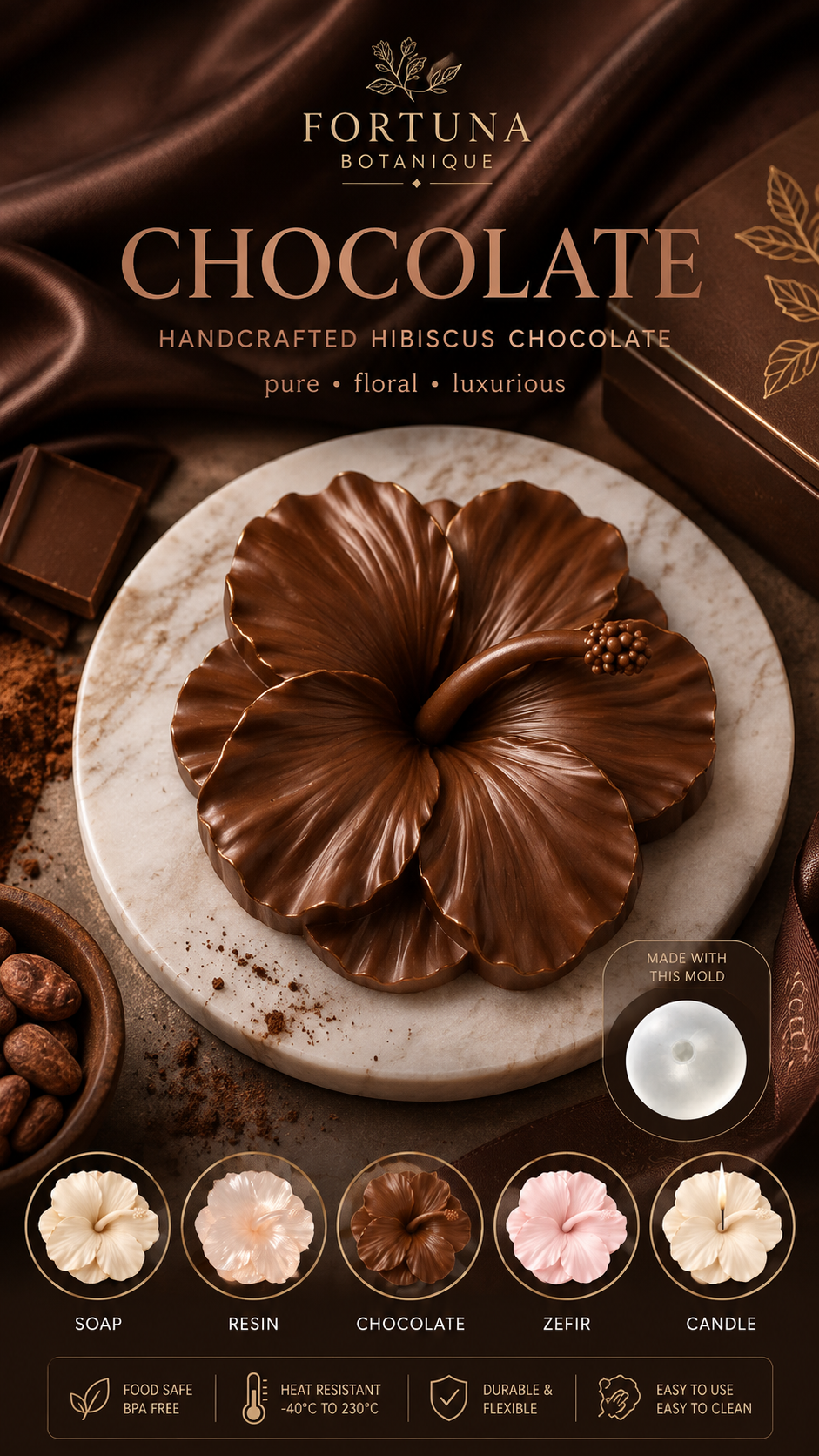 Hibiscus Silicone Flower Mold for Soap, Candles, Resin, Chocolate & Zefir