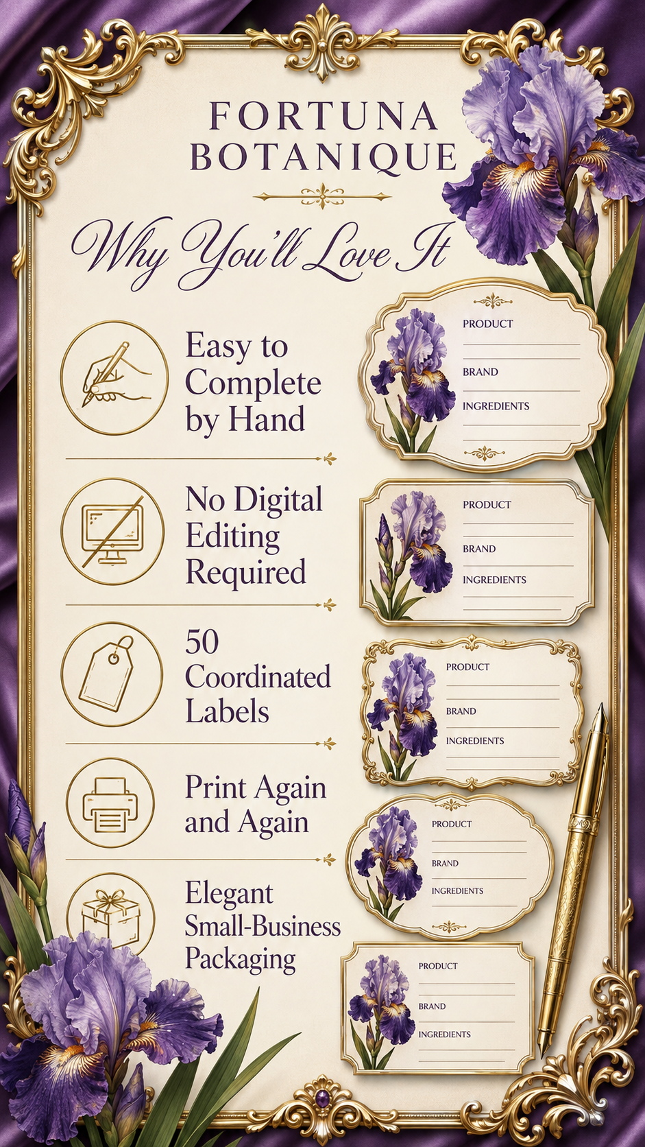 Iris Printable Fill-In Labels | 50 Small Business Product & Packaging Labels